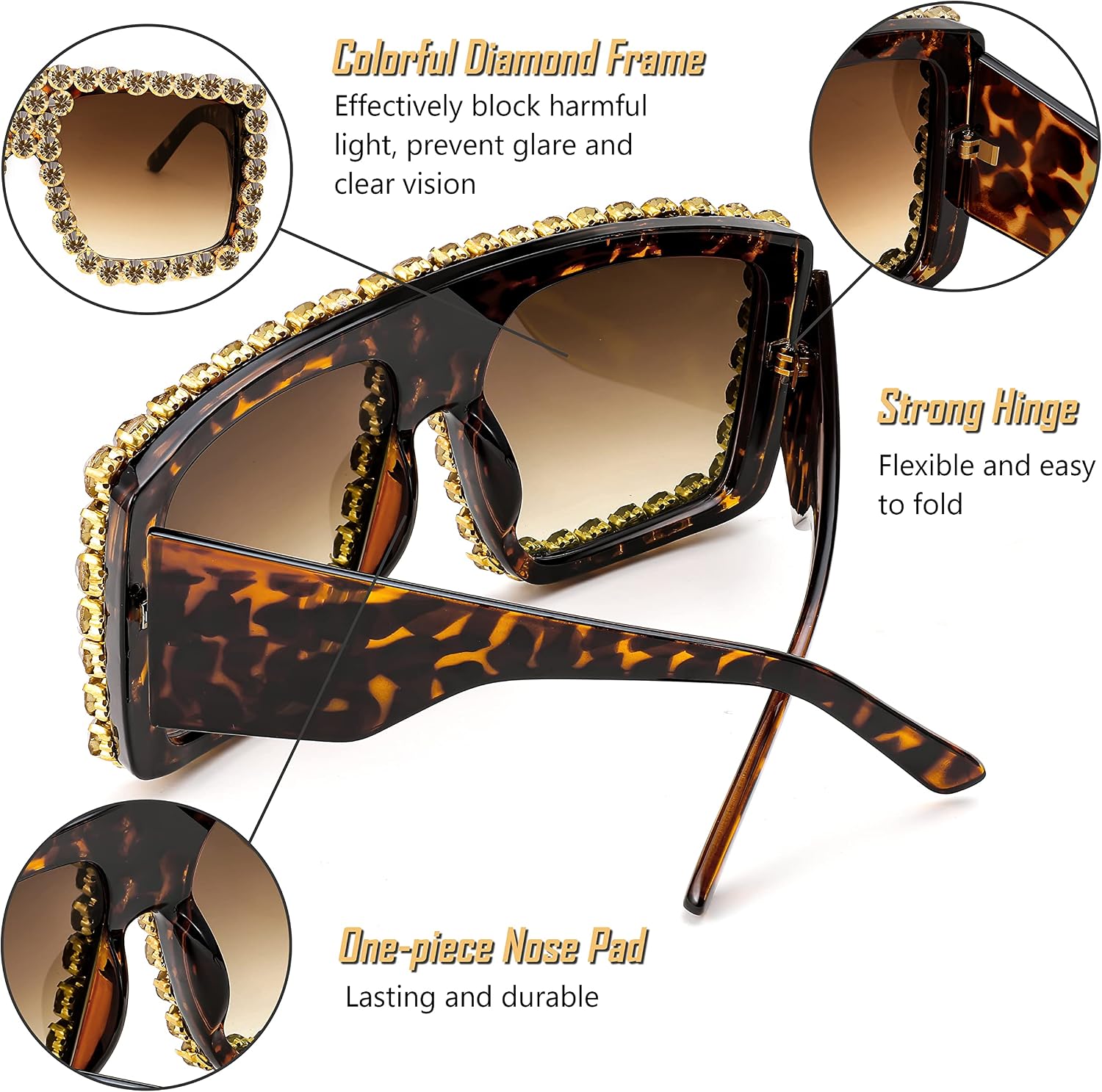 商品图片 5 | B09YHJ846J | FEISEDY Square Diamond Sunglasses for Women Retro Fashion Shiny Rhinestone Sun Glasses B2916