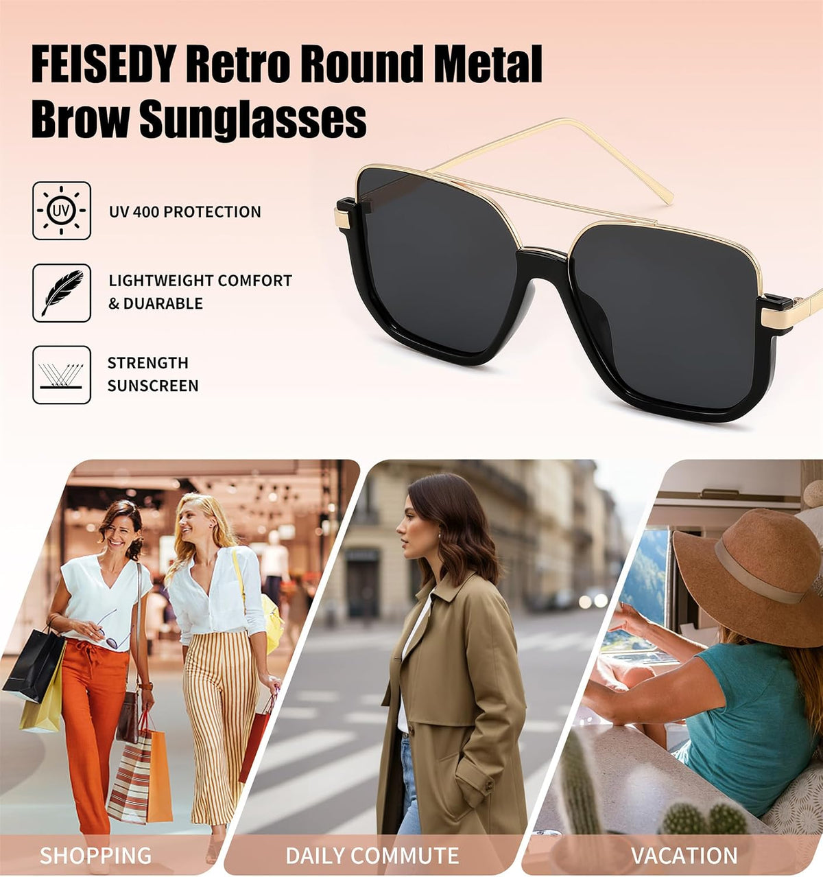 ÉÌƷͼƬ 17 | B0GXYGJLHV | FEISEDY Retro Square Aviator Sunglasses for Women Men Y2K Oversized B0432