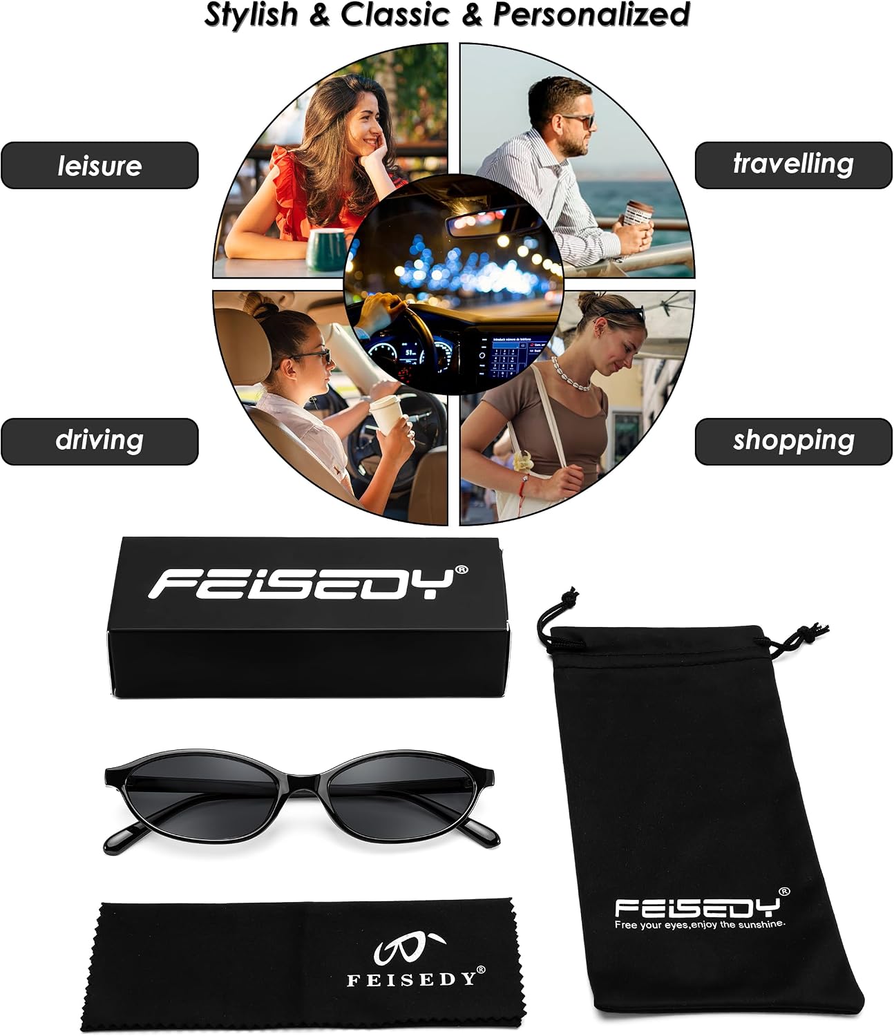 商品图片 79 | B0DMN6519L | FEISEDY Retro Oval Cat Eye Sunglasses for Women 90s Narrow Lightweight Shades Y2k Trendy Sunnies B0257
