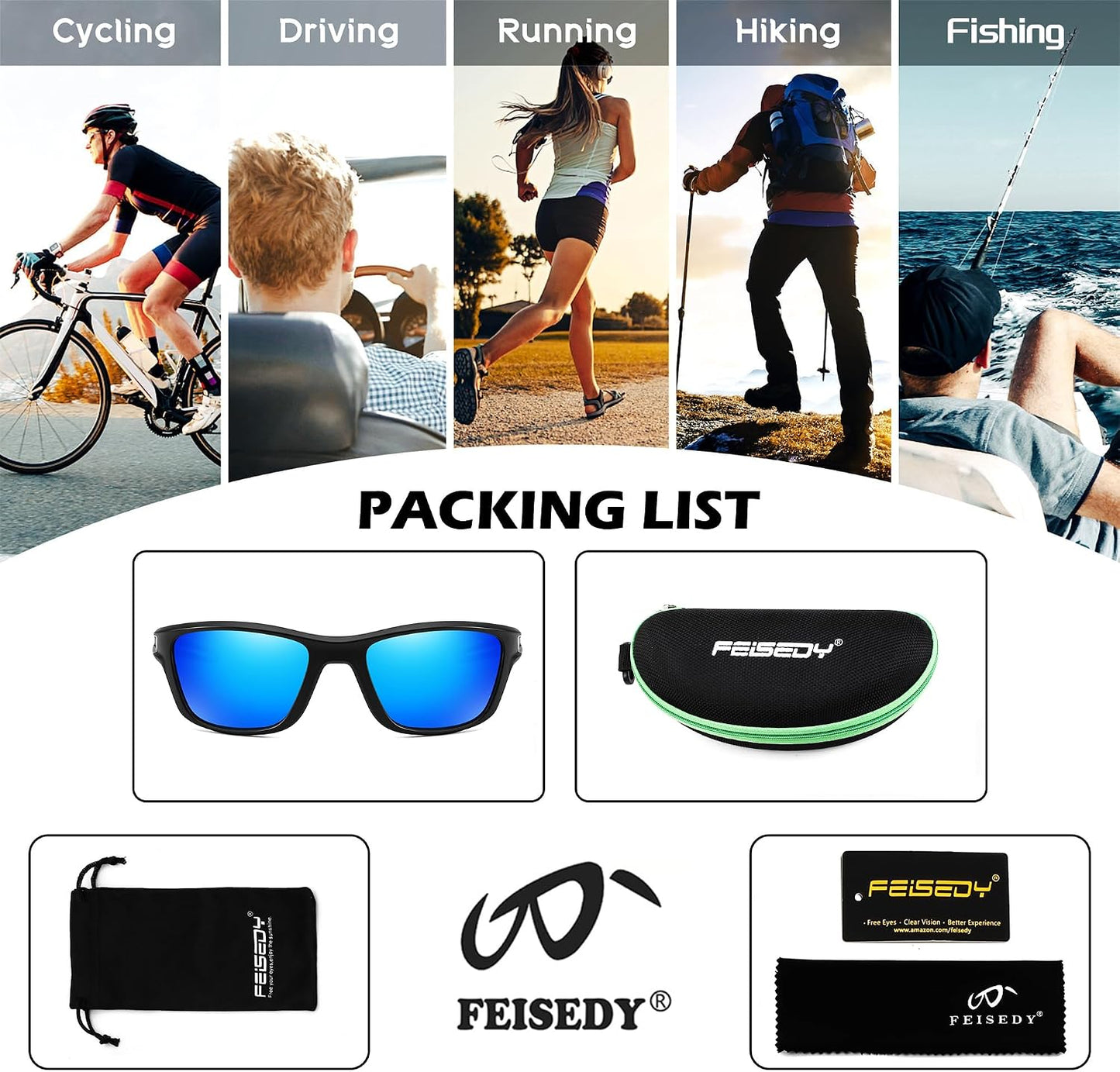 商品图片 6 | B0CTXW1SQG | FEISEDY Sports Polarized Sunglasses For Men Women Cycling Driving Fishing Running UV400 Protection B0125