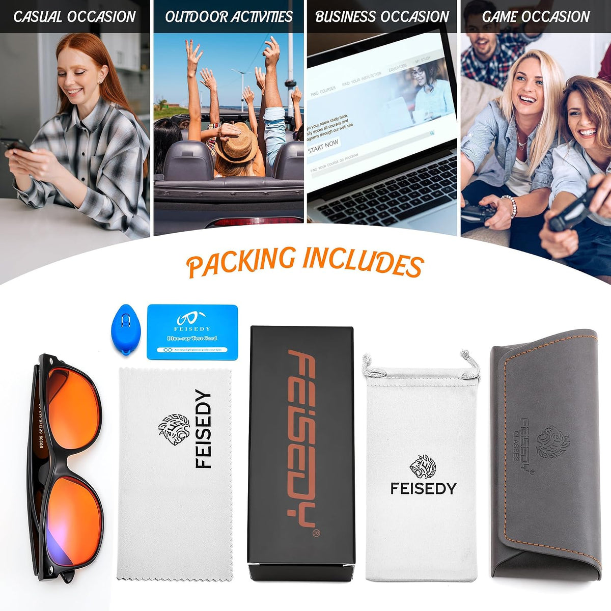 ÉÌƷͼƬ 11 | B0GK2PTMMH | FEISEDY Orange/Red Classic Blue Light Blocking Glasses for Women Men B0339