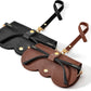 Black + Brown | B0CFPV8YTN | FEISEDY 2Pack Soft Leather Sunglass Bag, Portable Holder Eyeglasses Case | Lightweight Portable Design, With Button Clip Wrist Strap for Travel Daily Use B0049