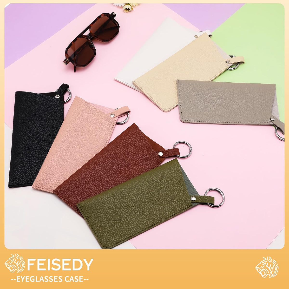 ÉÌƷͼƬ 7 | B0FKBLV8J9 | FEISEDY 2Pack Portable Glasses Case with Clip Hook, Soft Leather Eyeglass case Bag, Slim Sunglasses Pouch B0313