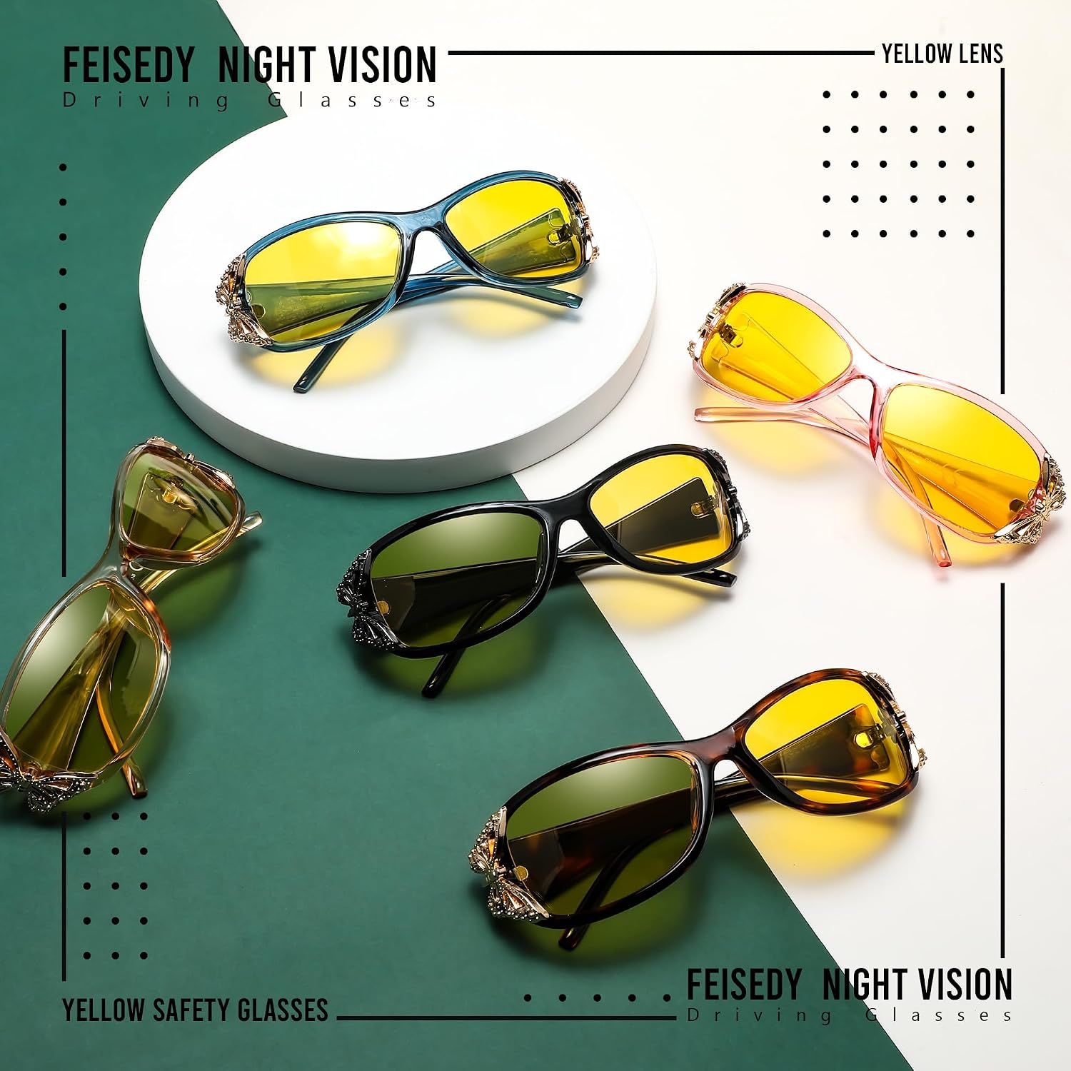 商品图片 21 | B081YY5RM3 | FEISEDY Classic Womens Night Glasses Driving Anti Glare Wrap Around Yellow Sunglasses B2548