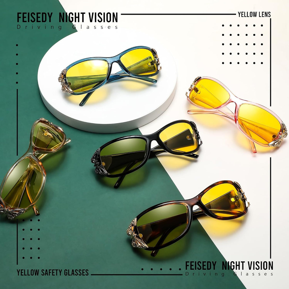 ÉÌƷͼƬ 21 | B081YY5RM3 | FEISEDY Classic Womens Night Glasses Driving Anti Glare Wrap Around Yellow Sunglasses B2548
