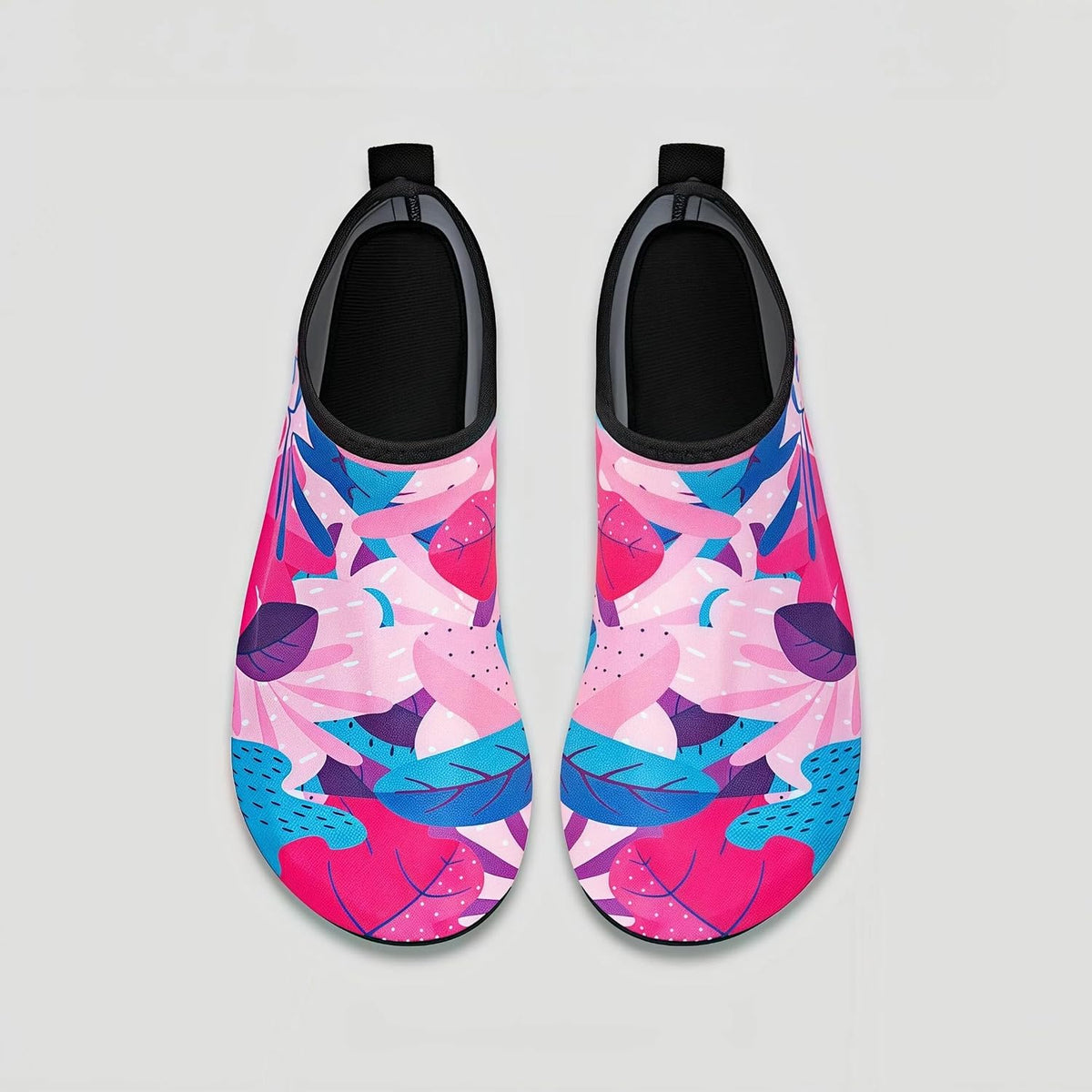 44/45 | B0H2HYWHC7 | Water Shoes for Women Men, Quick Dry Aqua Socks Pink Purple Tropical Floral, Barefoot Beach Swim Shoes for Pool Yoga Camping