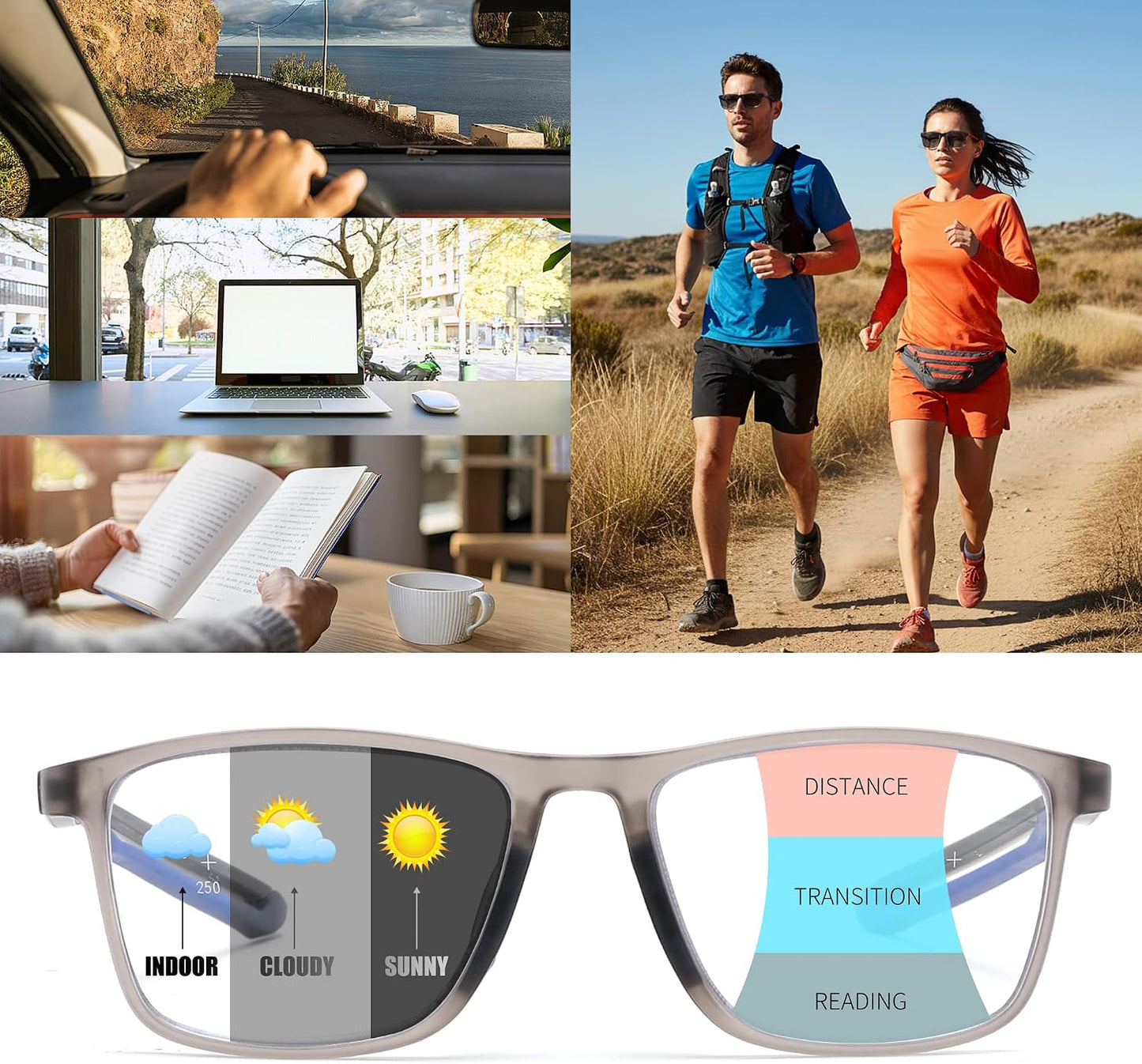 商品图片 28 | B0GLF6C715 | FEISEDY Progressive Multifocal Reading Glasses Blue Light Blocking B0397 | Sports Square Frame Near-Far Dual Use Blue Light Blocking Reading Glasses for Women Men