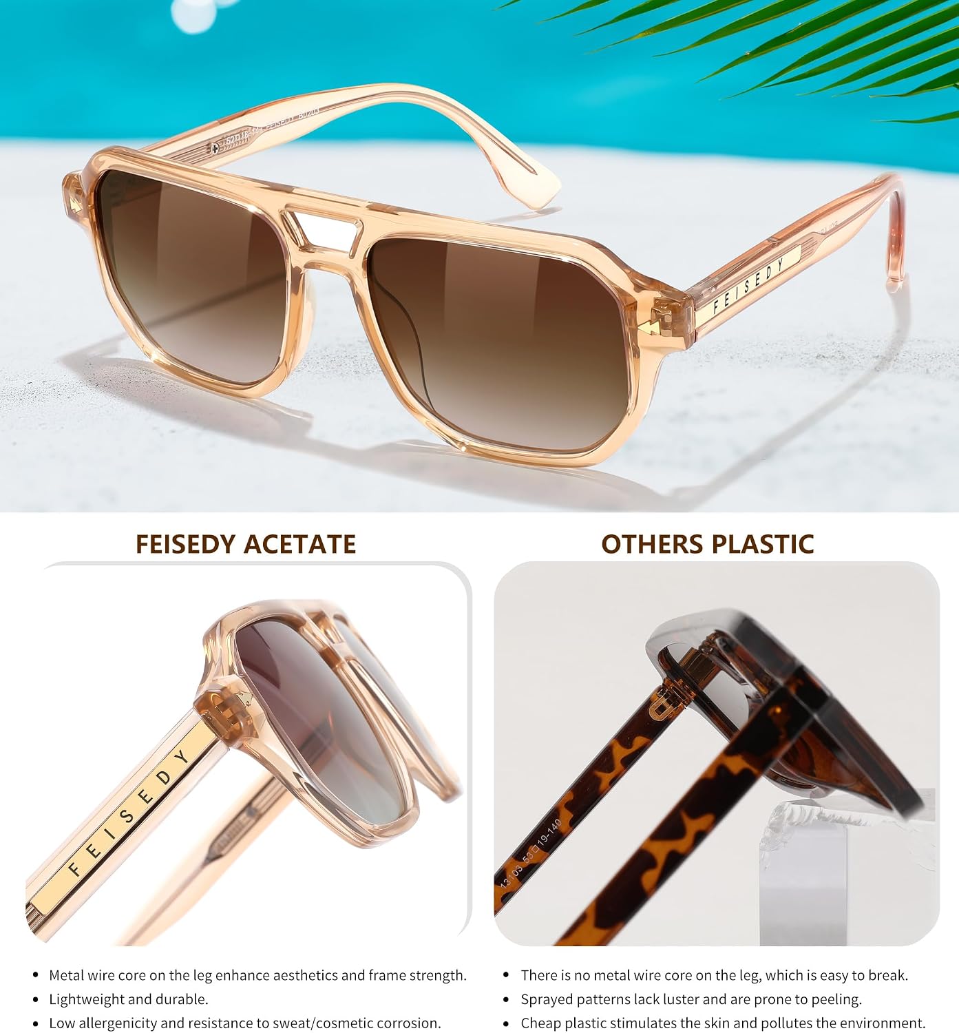 商品图片 6 | B0DSH2BVX5 | FEISEDY Polarized Aviator Sunglasses Men Women, Retro 70s Style Design - UV400 Protection, Driving & Daily Wear B0203
