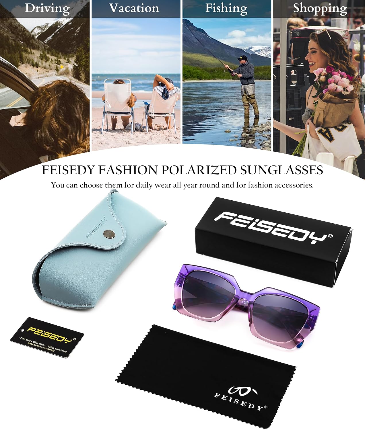商品图片 6 | B0CNCTSQ2Z | FEISEDY Trendy Polarized Sunglasses, Oversized Irregular TR Frame for Women Men, Retro Shades UV400 B0016