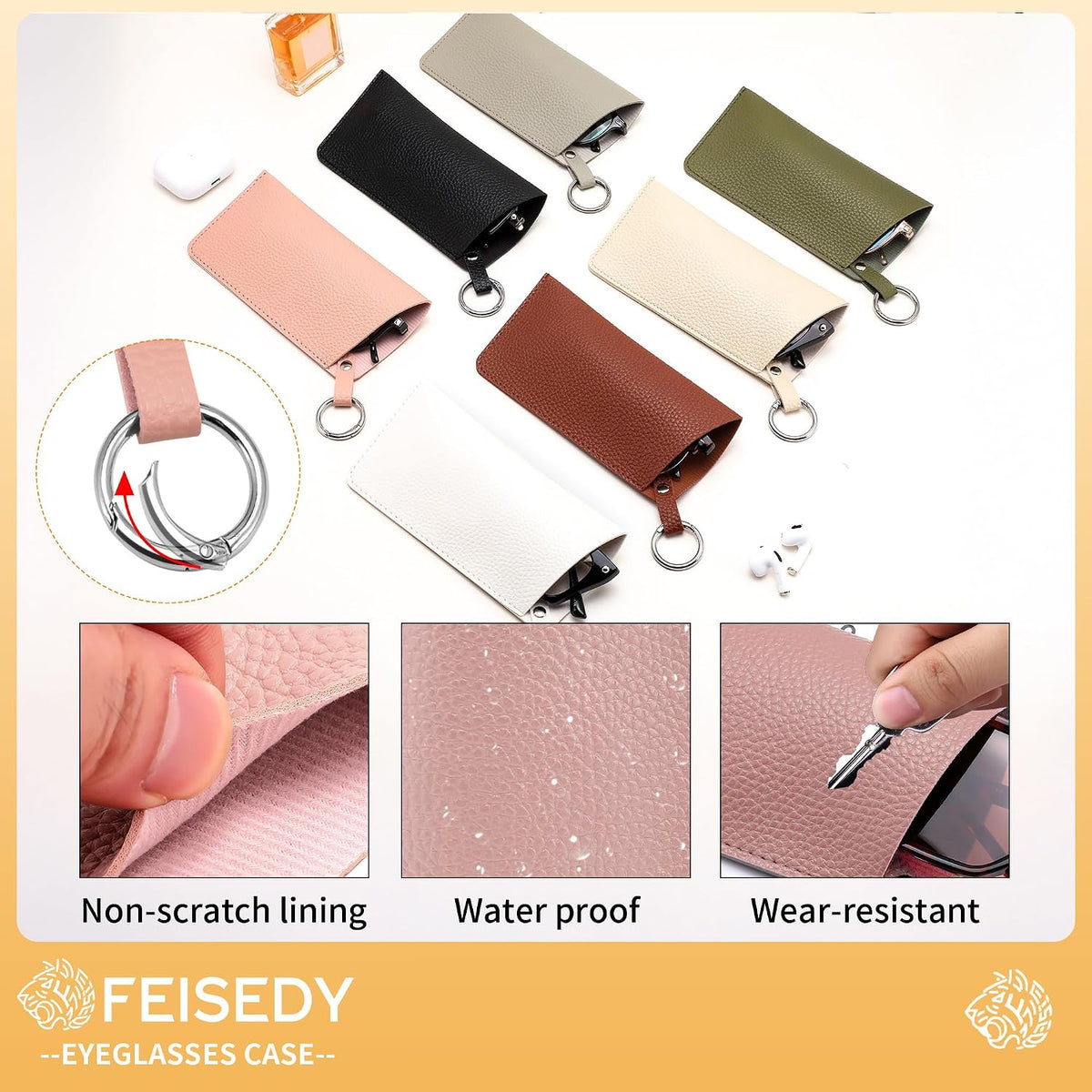 ÉÌƷͼƬ 14 | B0FKBLV8J9 | FEISEDY 2Pack Portable Glasses Case with Clip Hook, Soft Leather Eyeglass case Bag, Slim Sunglasses Pouch B0313