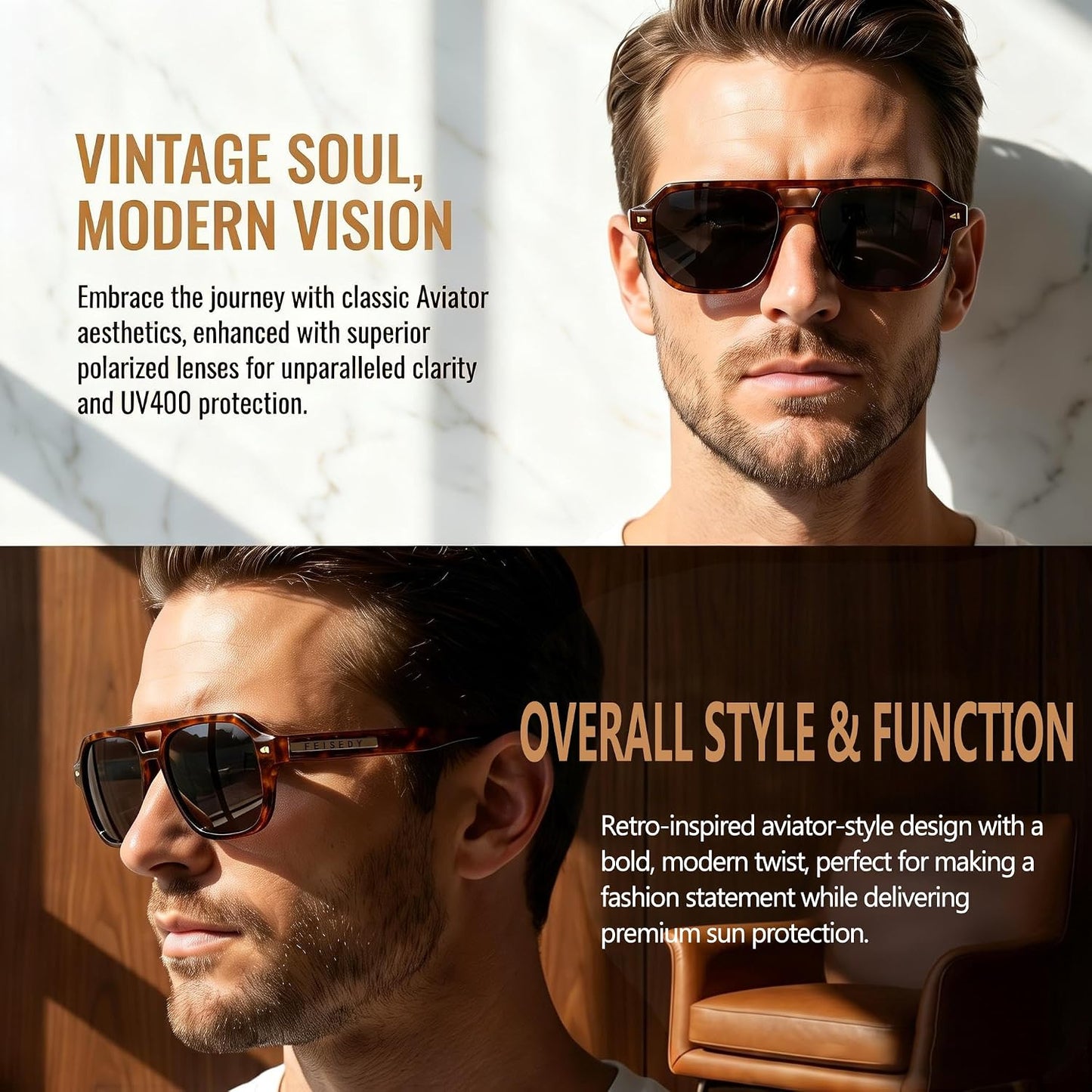 商品图片 26 | B0DSH2BVX5 | FEISEDY Polarized Aviator Sunglasses Men Women, Retro 70s Style Design - UV400 Protection, Driving & Daily Wear B0203