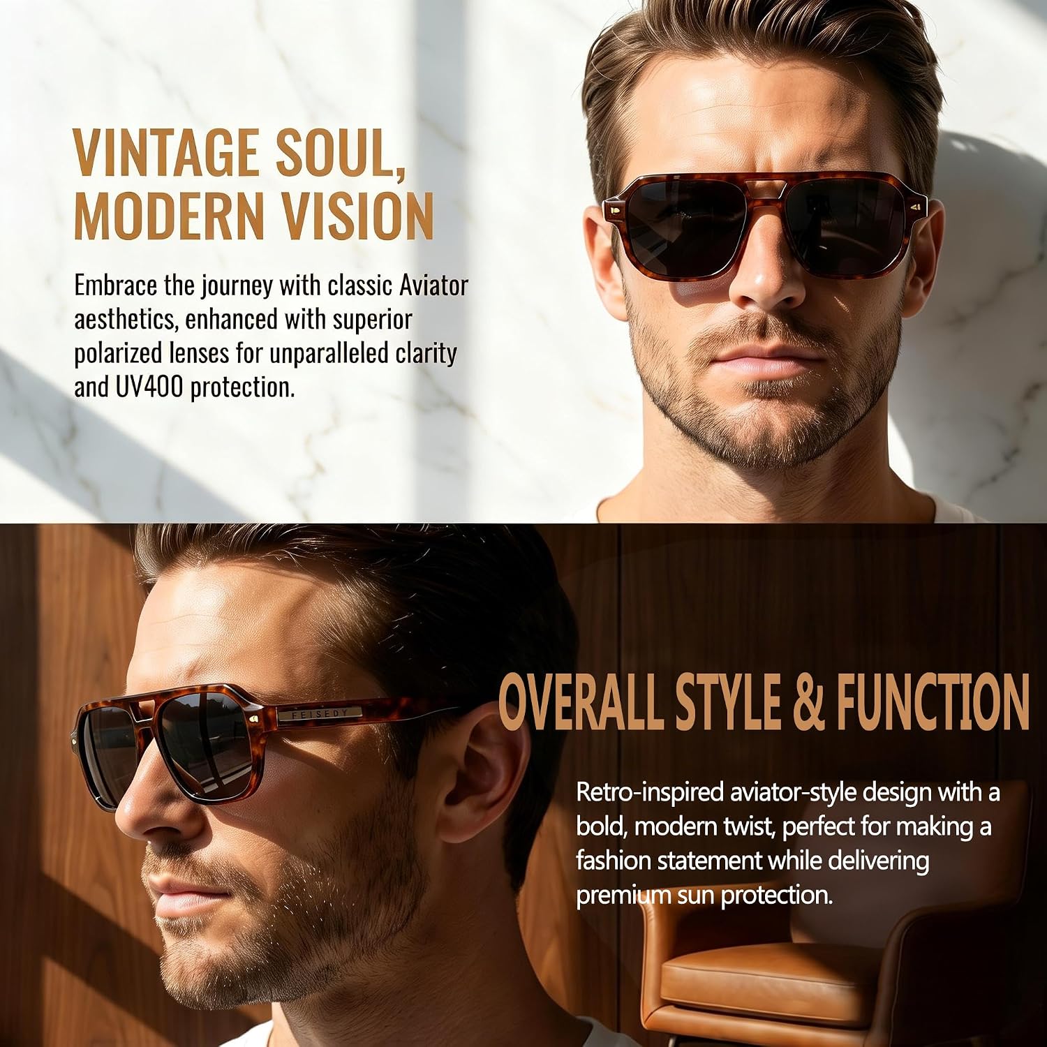 商品图片 26 | B0DSH2BVX5 | FEISEDY Polarized Aviator Sunglasses Men Women, Retro 70s Style Design - UV400 Protection, Driving & Daily Wear B0203