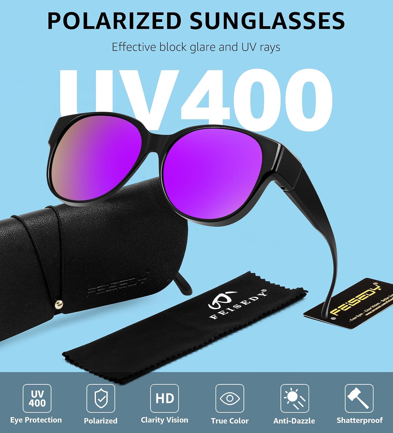 商品图片 66 | B0FRRT5Z37 | FEISEDY Fit Over Glasses Polarized Sunglasses, UV400 Protection for Driving & Outdoor Activities B0328