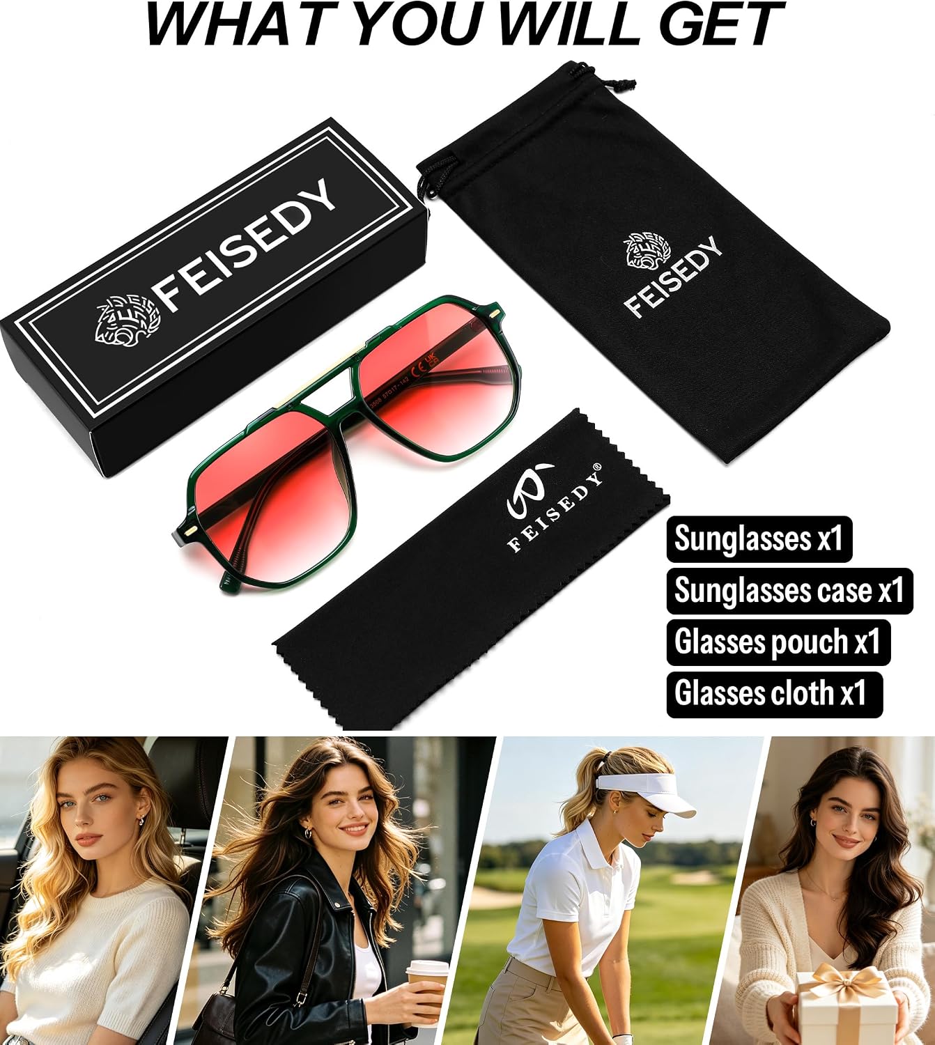 商品图片 13 | B0H71K72HH | FEISEDY Retro Aviator Sunglasses for Women Men 70s Square Sun Glasses B0281