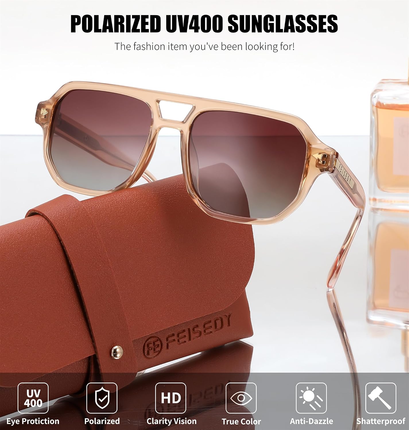 商品图片 7 | B0DSH2BVX5 | FEISEDY Polarized Aviator Sunglasses Men Women, Retro 70s Style Design - UV400 Protection, Driving & Daily Wear B0203