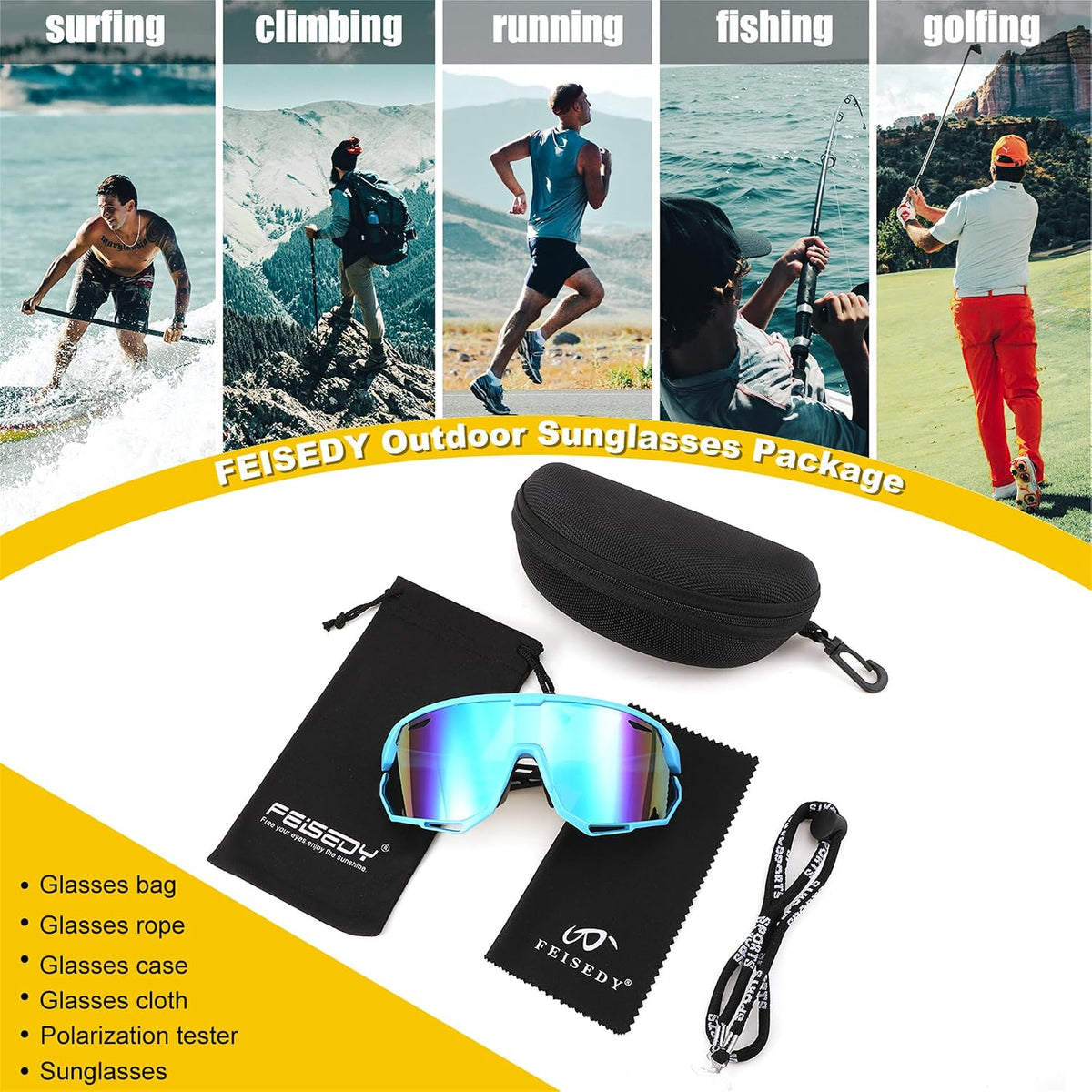 ÉÌƷͼƬ 21 | B0CNGK88DC | FEISEDY Sport Sunglasses for Men Women, Cycling Glasses with UV Protection, for Baseball, Ski, Runing, Golf B0082