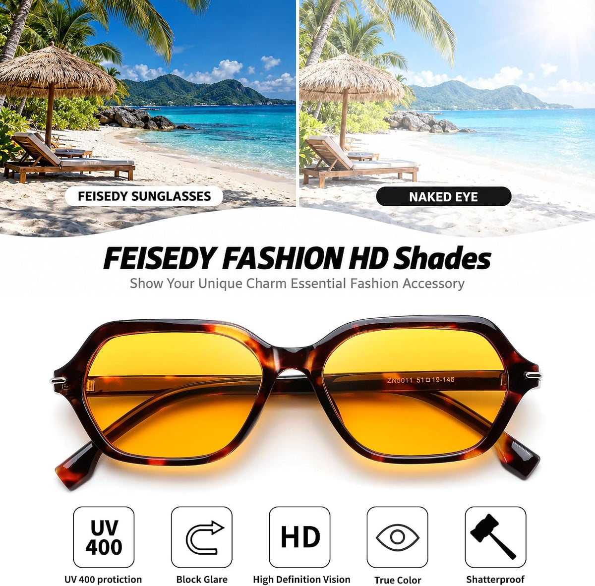 ÉÌƷͼƬ 40 | B0HJYQR9BW | FEISEDY Classic Square Sunglasses for Women Men, Retro Trendy Shades B0493