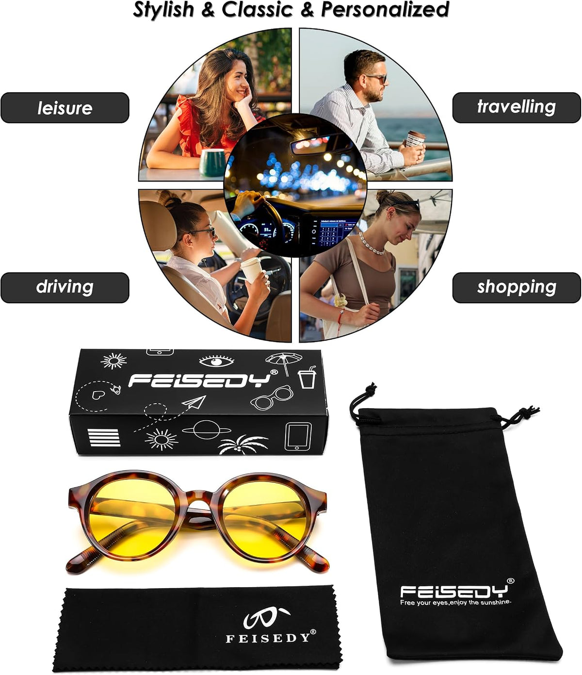 ÉÌƷͼƬ 14 | B0DGGB7Z8F | FEISEDY Retro Round Sunglasses for Women Men UV400 Protection Classic Lightweight Circle Frame Sun Glasses B0244