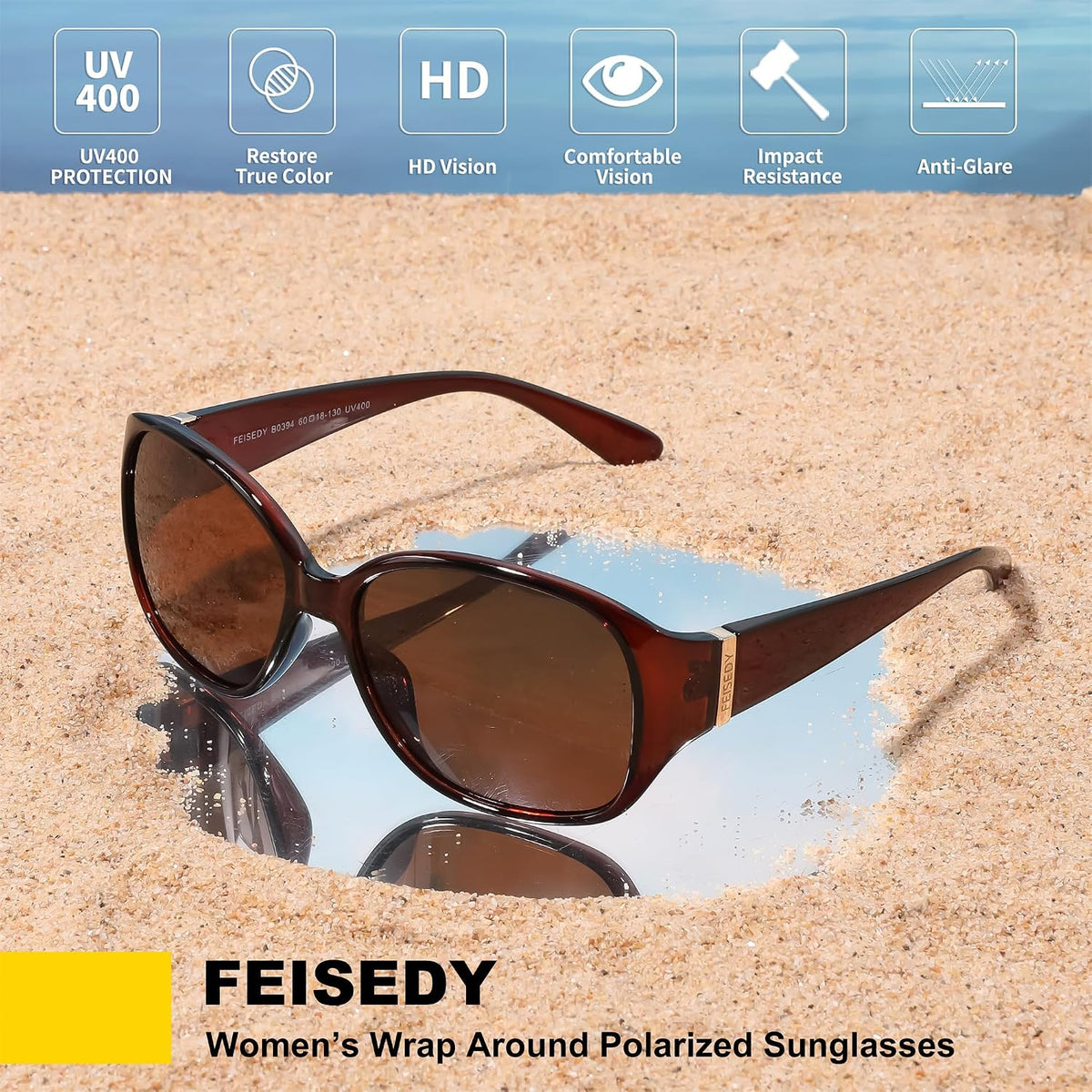 ÉÌƷͼƬ 34 | B0H4R52F3D | FEISEDY Women's Polarized Sunglasses Wrap Around Vintage Fashion Sunnies UV400 Protection B0394