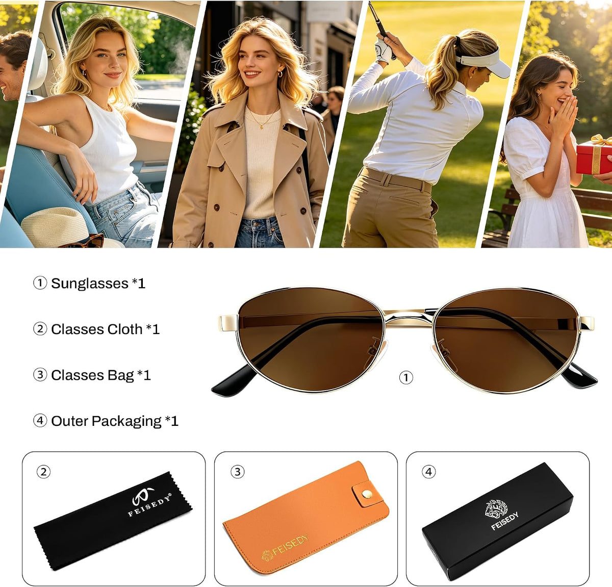 ÉÌƷͼƬ 41 | B0GVDQNHD2 | FEISEDY Oval Metal Sunglasses for Women and Men, Classic UV400 Protection Shades Retro Trendy Driving Fishing Eyewear B0430
