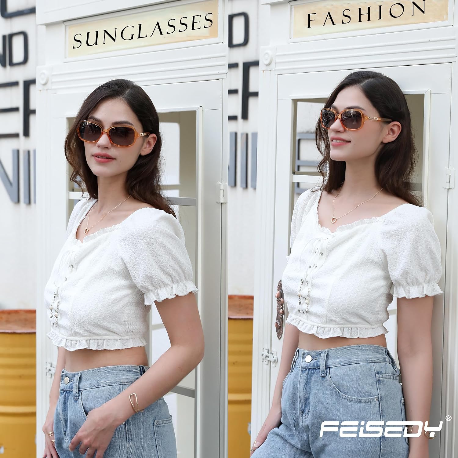 商品图片 40 | B08LPZDDKZ | FEISEDY Womens Polarized Sunglasses Square Wraparound Shades UV400 Mirrored Trendy Sun Glasses for Women B2526