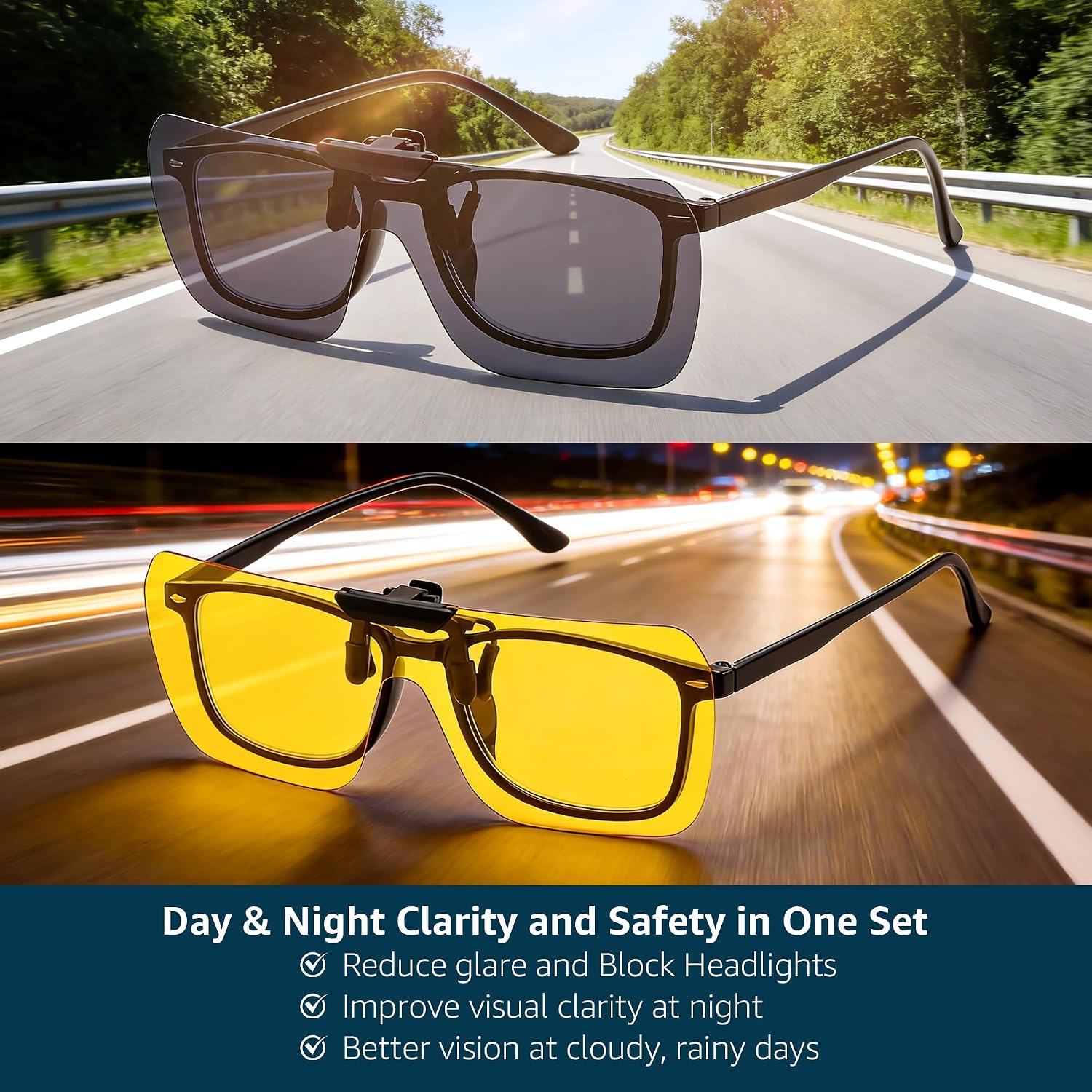 商品图片 5 | B0FX3Q74X7 | FEISEDY Clip-on Flip Up Rimless One Piece Sunglasses for Glasses TAC Lenses B0345