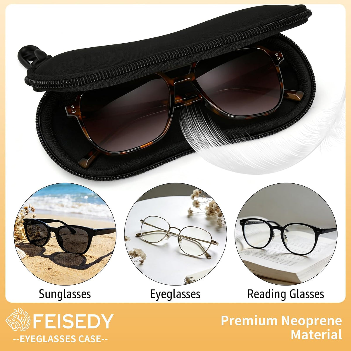 ÉÌƷͼƬ 6 | B0GFYDDD2Y | FEISEDY 2Pack Sunglasses Soft Case Ultra Light Neoprene Zipper Portable Eyeglass Pouch with Belt Clip B0385