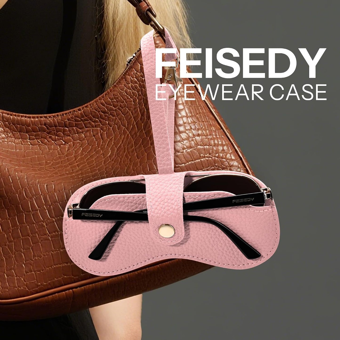 商品图片 22 | B0FMY27LR3 | FEISEDY Sunglass Case, 2Pcs Soft Leather Eyeglass Cases for Women | Slim Portable Glasses Holder, with Button-Closure Wrist Strap for Travel & Outdoor B0308