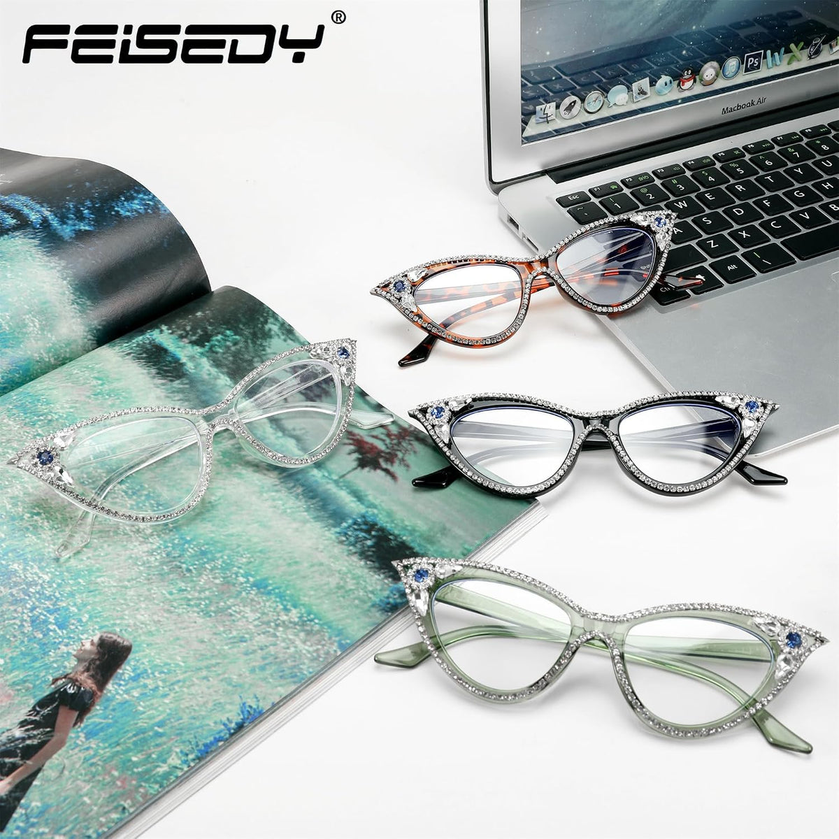 ÉÌƷͼƬ 8 | B0CQ55685Z | FEISEDY Diamond Blue Light Blocking Glasses Cat Eye Rhinestone Women Glasses Frame Anti Eyestrain Computer Eyewear B0070