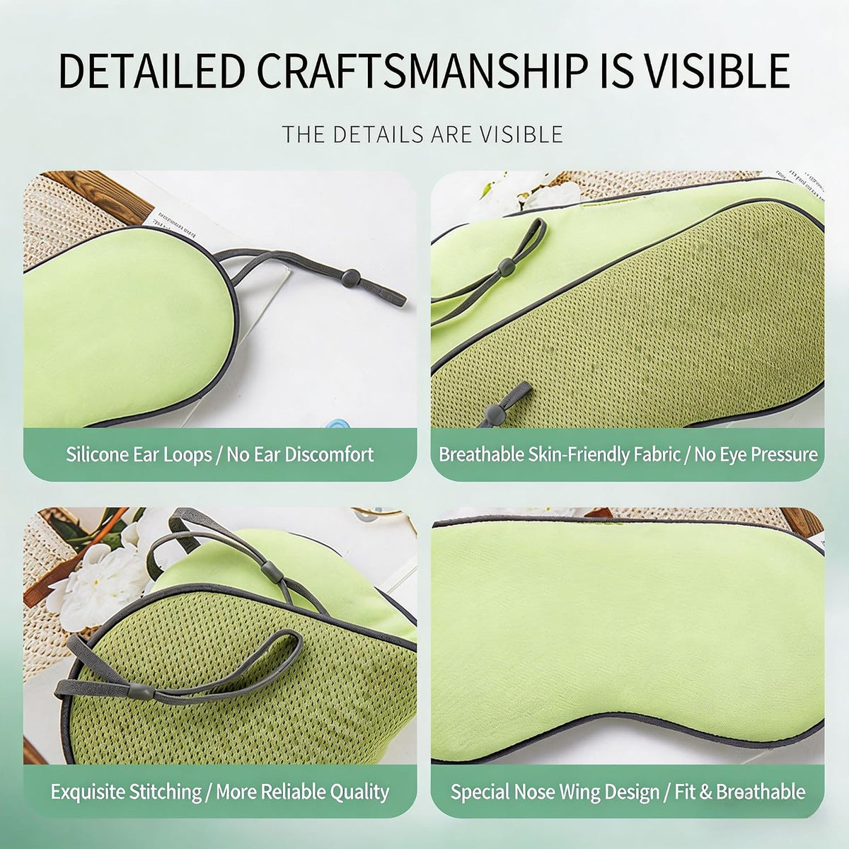 商品图片 3 | B0GV1V334G | Sleep Eye Mask for Women Men, Light Blocking Cooling Silk/Warm Mesh Soft Breathable Eye Covers with Adjustable Elastic Strap