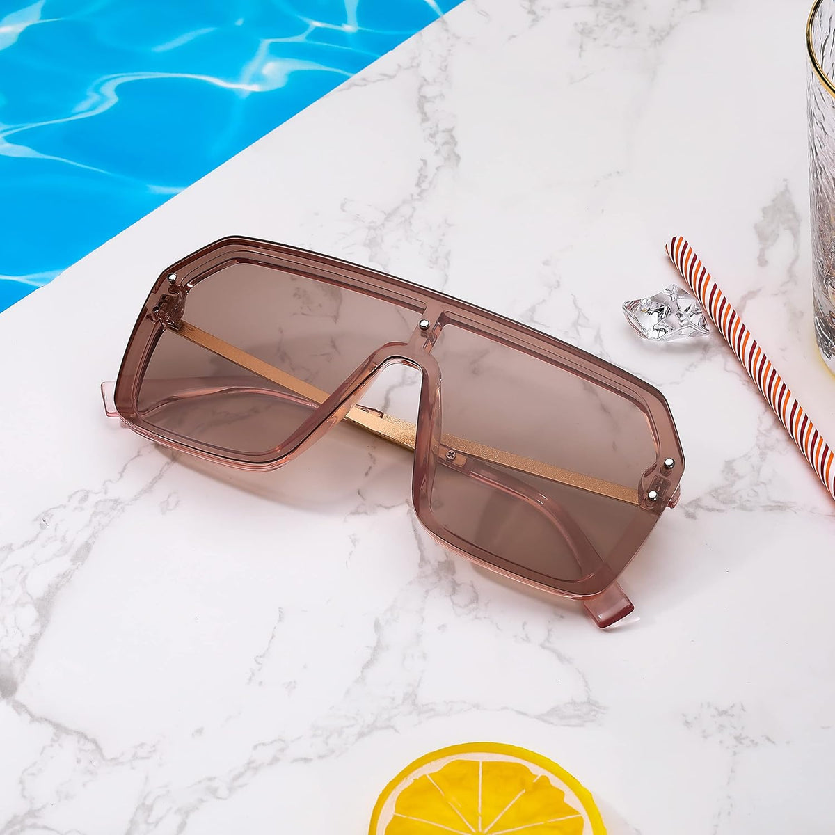 ÉÌƷͼƬ 46 | B0854JYPB2 | FEISEDY Classic Siamese One Piece Sunglasses Nice Rimless Stylish Retro Design for Women Men B2574