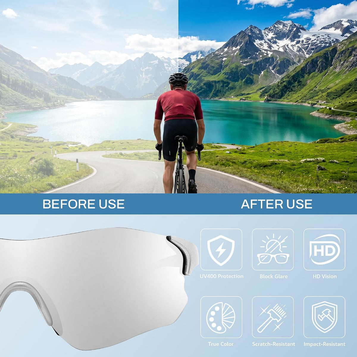 ÉÌƷͼƬ 4 | B0H2HH82Q3 | FEISEDY Photochromic Cycling Glasses UV400 for Men Women B0451