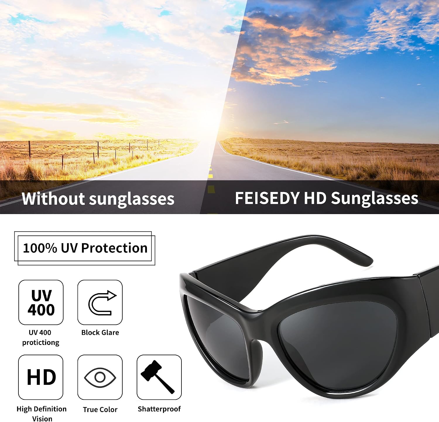 商品图片 5 | B0BQBWYZF6 | FEISEDY Trendy Y2k Sunglasses Women Men Oversized Shield Sunglasses Fashion Wrap Around Futuristic Glasses B2359