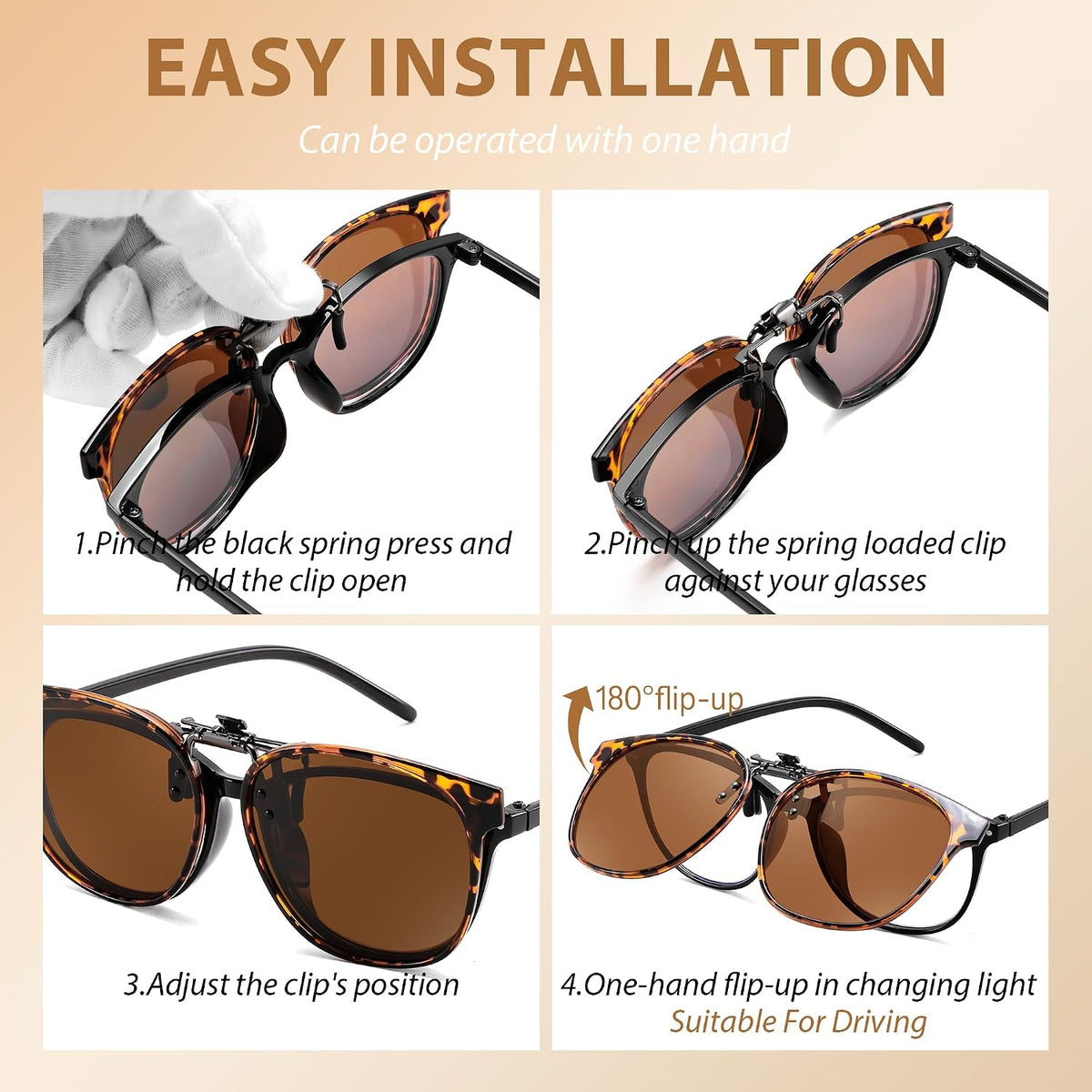 商品图片 40 | B0HDSX3PVB | FEISEDY Polarized Flip-Up Clip On Sunglasses Over Prescription B0486