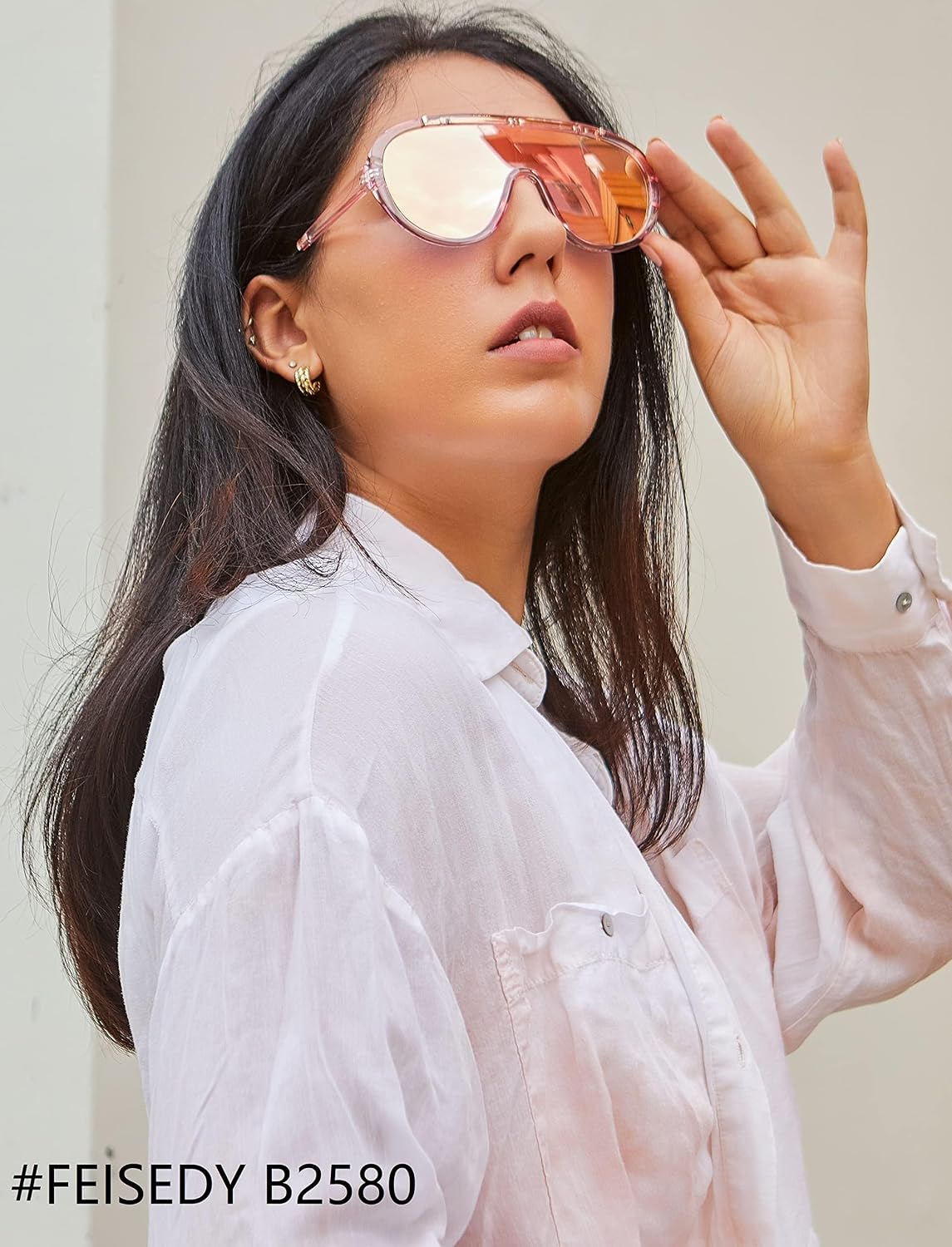 ÉÌƷͼƬ 58 | B085PPHWTZ | FEISEDY Retro Oversized Sunglasses Women Men One Piece Frame B2580