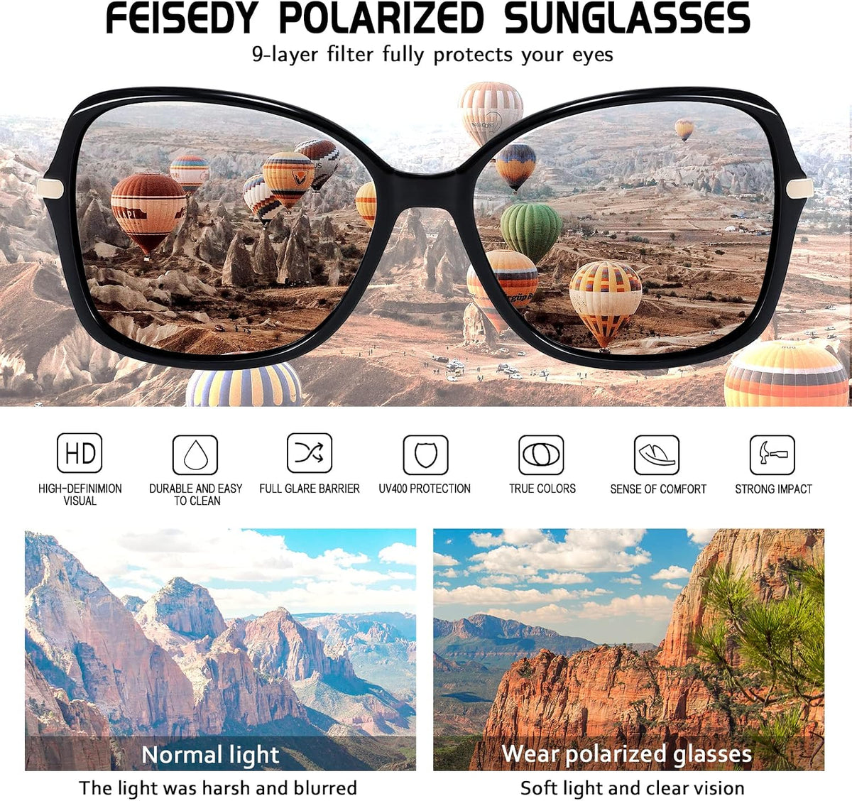 ÉÌƷͼƬ 4 | B09KC567VY | FEISEDY Womens Polarized Sunglasses UV400 Anti Glare Fashion Shades