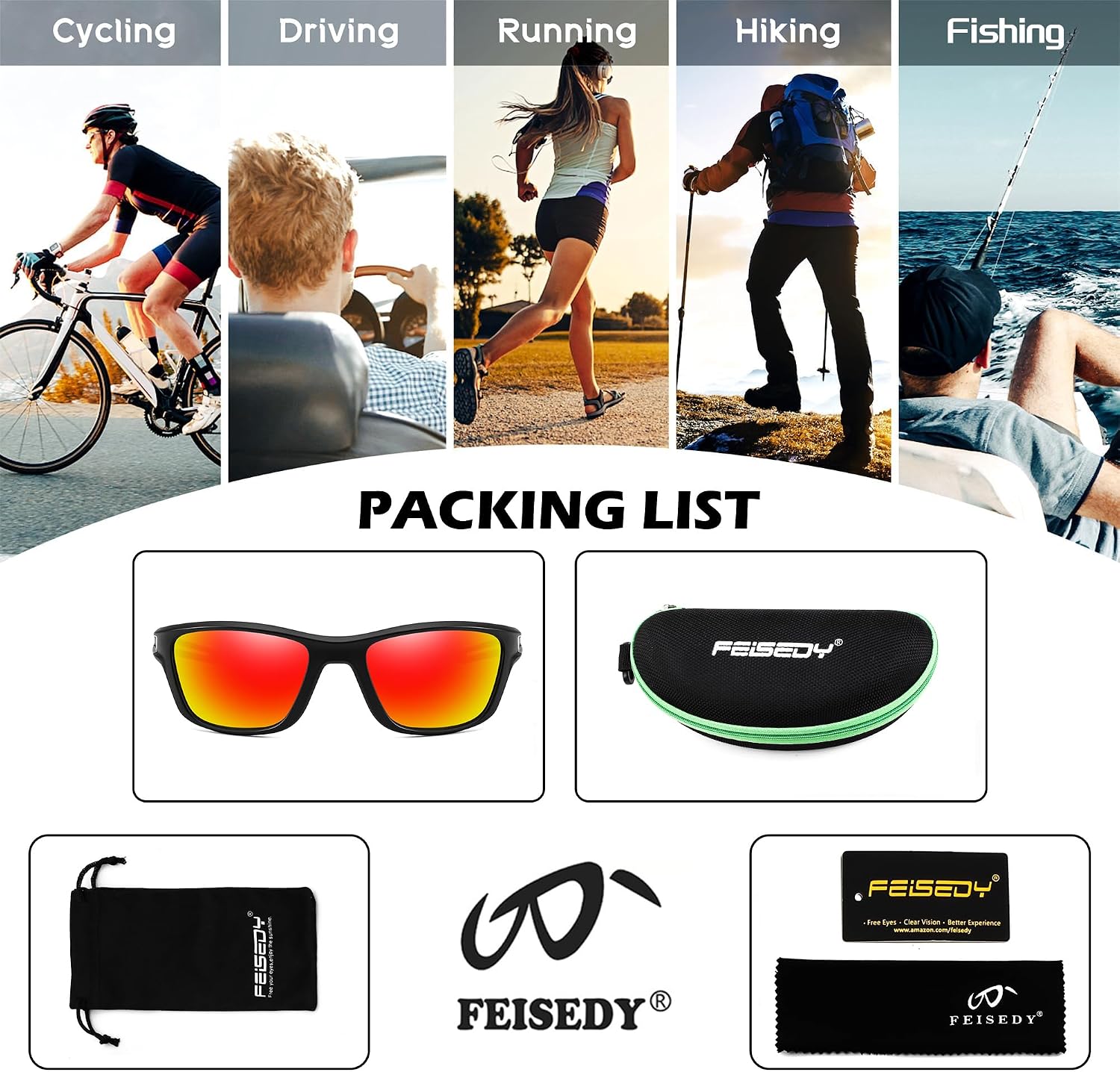 商品图片 13 | B0CTXW1SQG | FEISEDY Sports Polarized Sunglasses For Men Women Cycling Driving Fishing Running UV400 Protection B0125