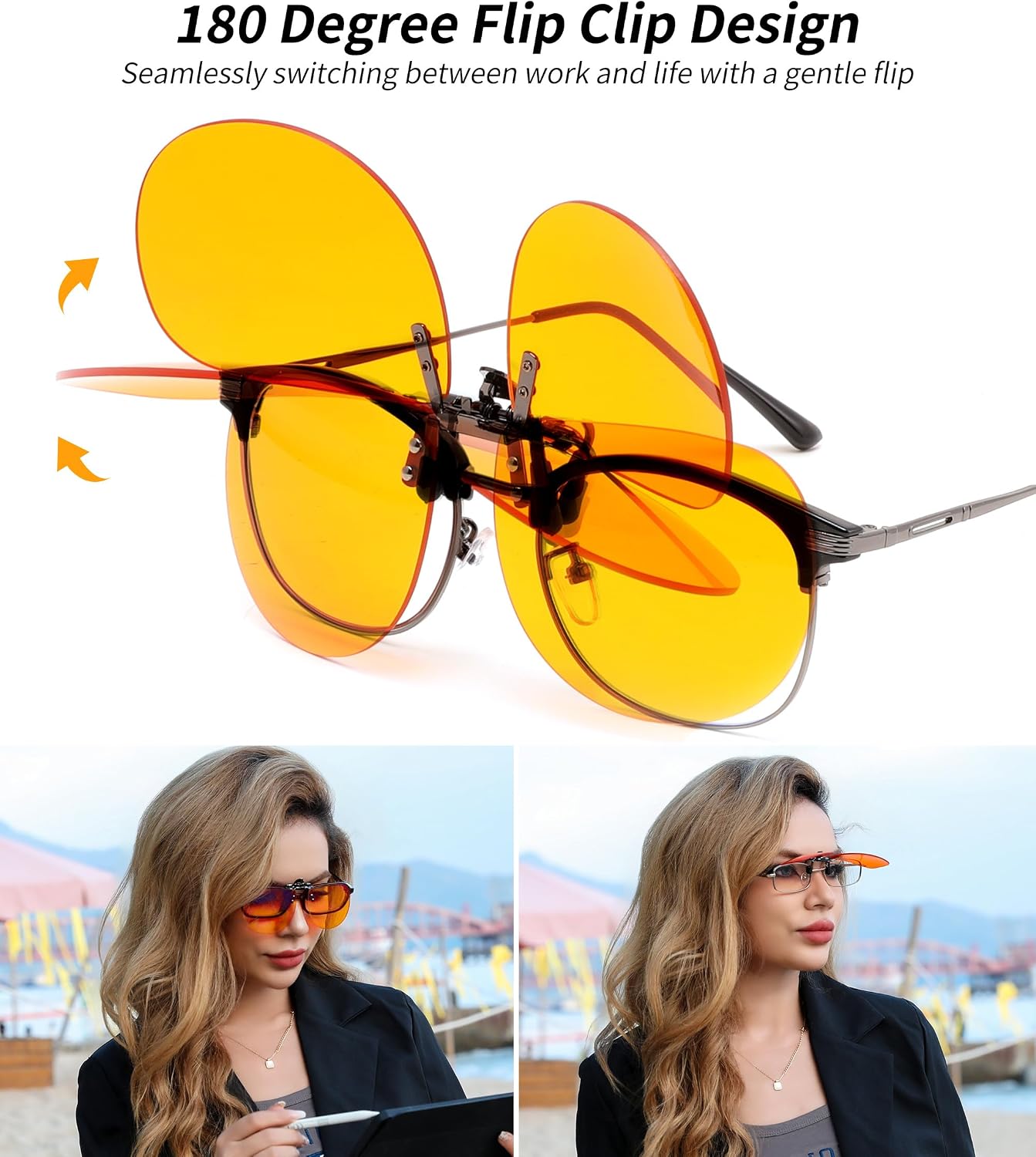 商品图片 17 | B0FZKQ9RL5 | FEISEDY Clip on Rimless One Piece Blue Light Glasses for Woman Men B0360