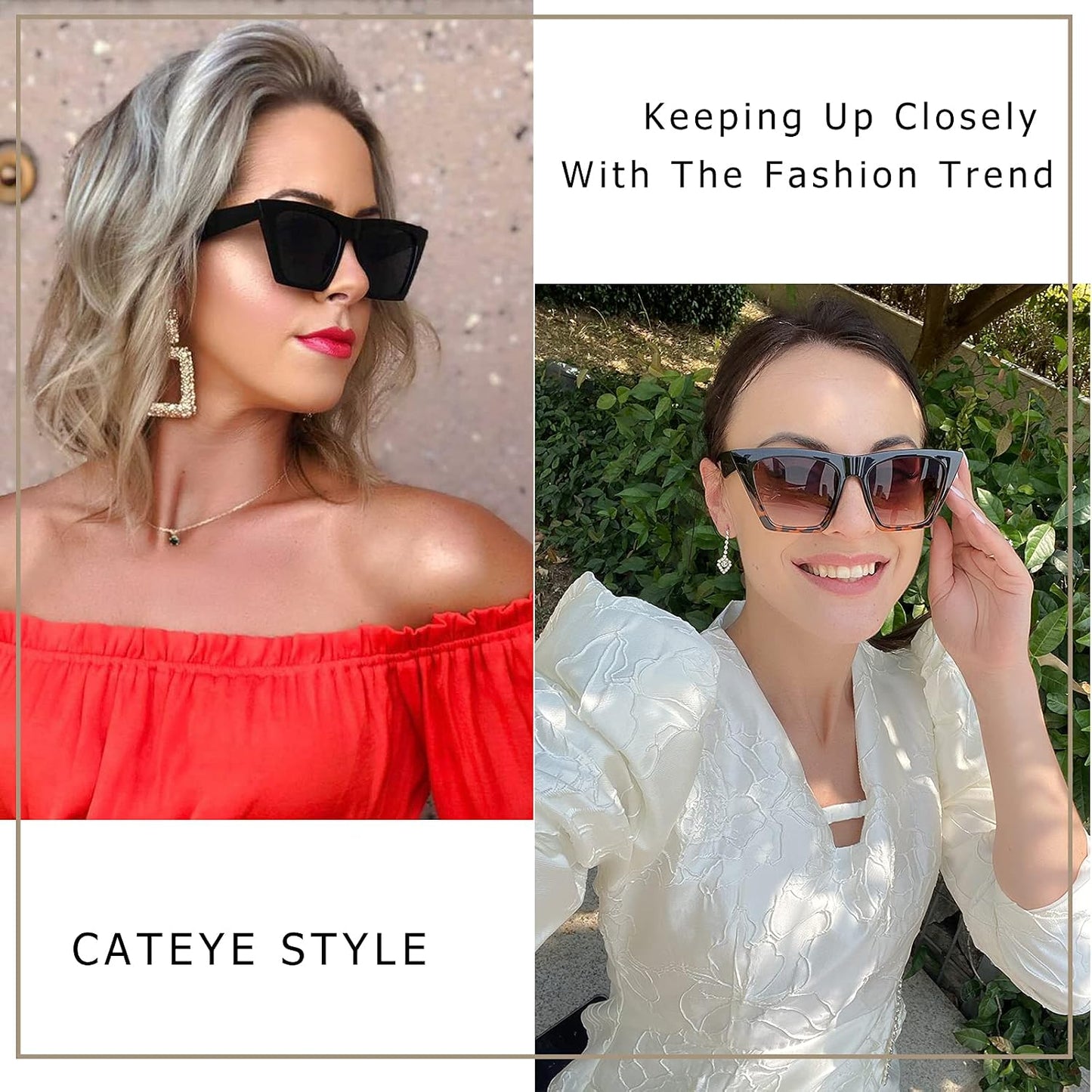 商品图片 92 | B0C5378735 | FEISEDY Vintage Square Cat Eye Sunglasses Women Trendy Cateye Sunglasses B2473