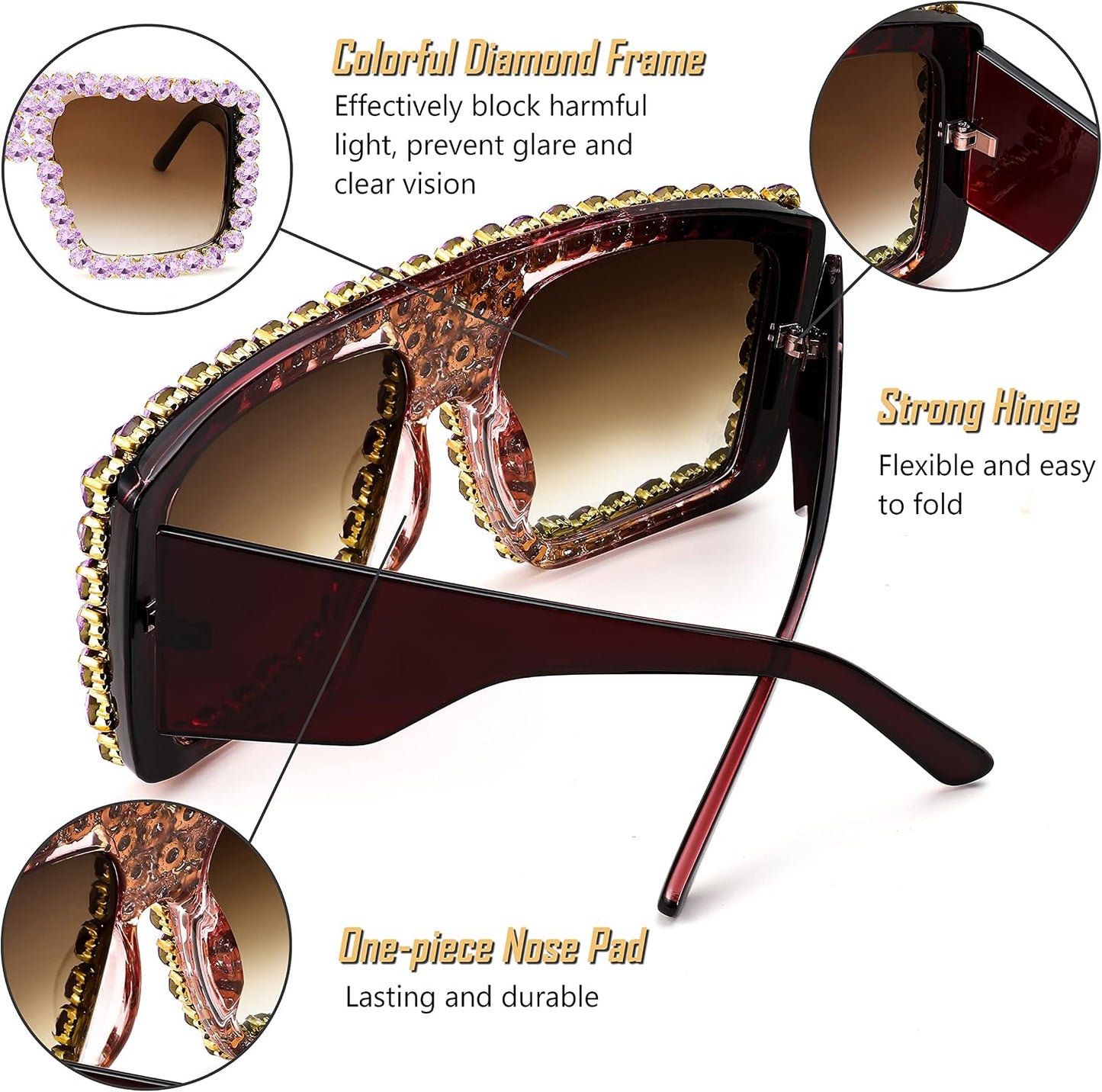商品图片 12 | B09YHJ846J | FEISEDY Square Diamond Sunglasses for Women Retro Fashion Shiny Rhinestone Sun Glasses B2916