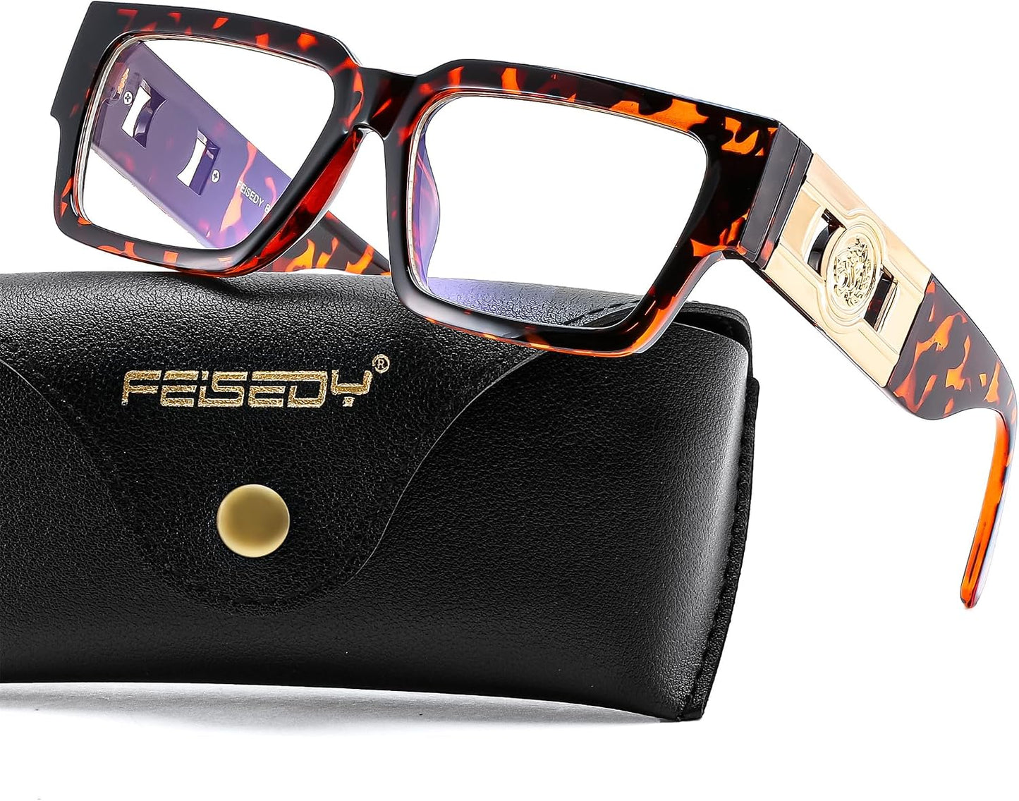 Tortoise / 56 Millimeters | B0GQZ8D693 | FEISEDY Retro Trendy Rectangle Blue Light Glasses for Women Men B0365