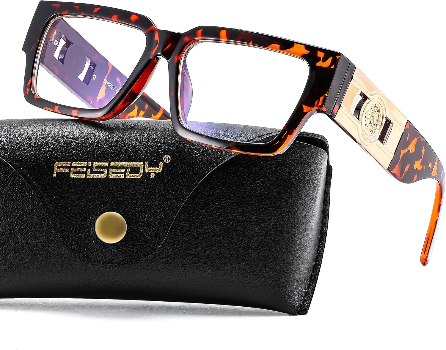 Tortoise / 56 Millimeters | B0GQZ8D693 | FEISEDY Retro Trendy Rectangle Blue Light Glasses for Women Men B0365