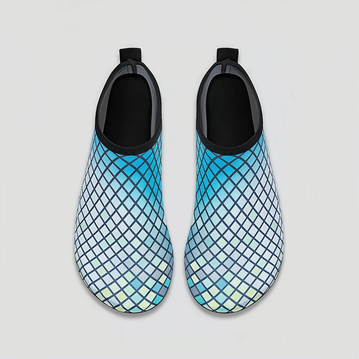 38/39 | B0H2HWCJX9 | Water Shoes for Women Men, Quick Dry Aqua Socks Blue Green Gradient Grid, Barefoot Beach Swim Shoes for Pool River Hiking