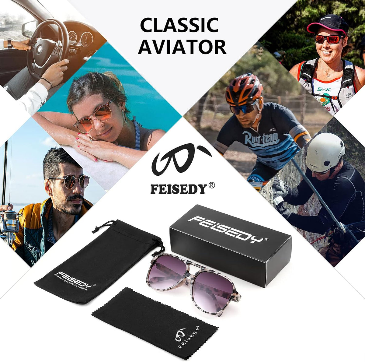 ÉÌƷͼƬ 148 | B0CB543WBD | FEISEDY Vintage Retro 70s Plastic Aviator Sunglasses Women Men Classic Large Squared Frame B2751
