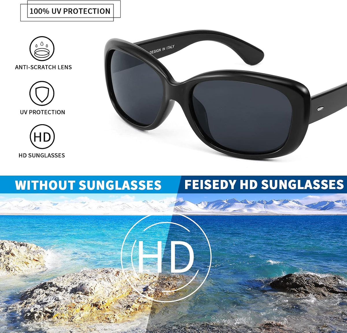 ÉÌƷͼƬ 5 | B094CJFYW6 | FEISEDY Vintage Square Polarized Sunglasses for Women Men Havana Thick Wrap Around Sun Glasses UV400 B2703