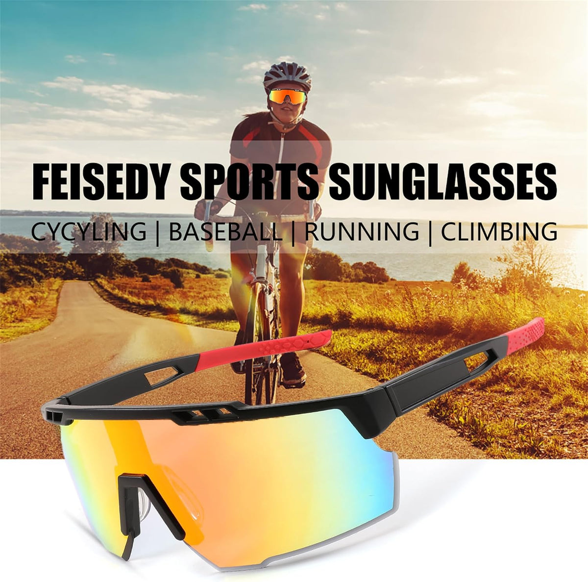 ÉÌƷͼƬ 34 | B0CBRSHNT3 | FEISEDY Sports Sunglasses for Men and Women, UV400 Protection Cycling Goggles Golf Baseball Driving Fishing B0022