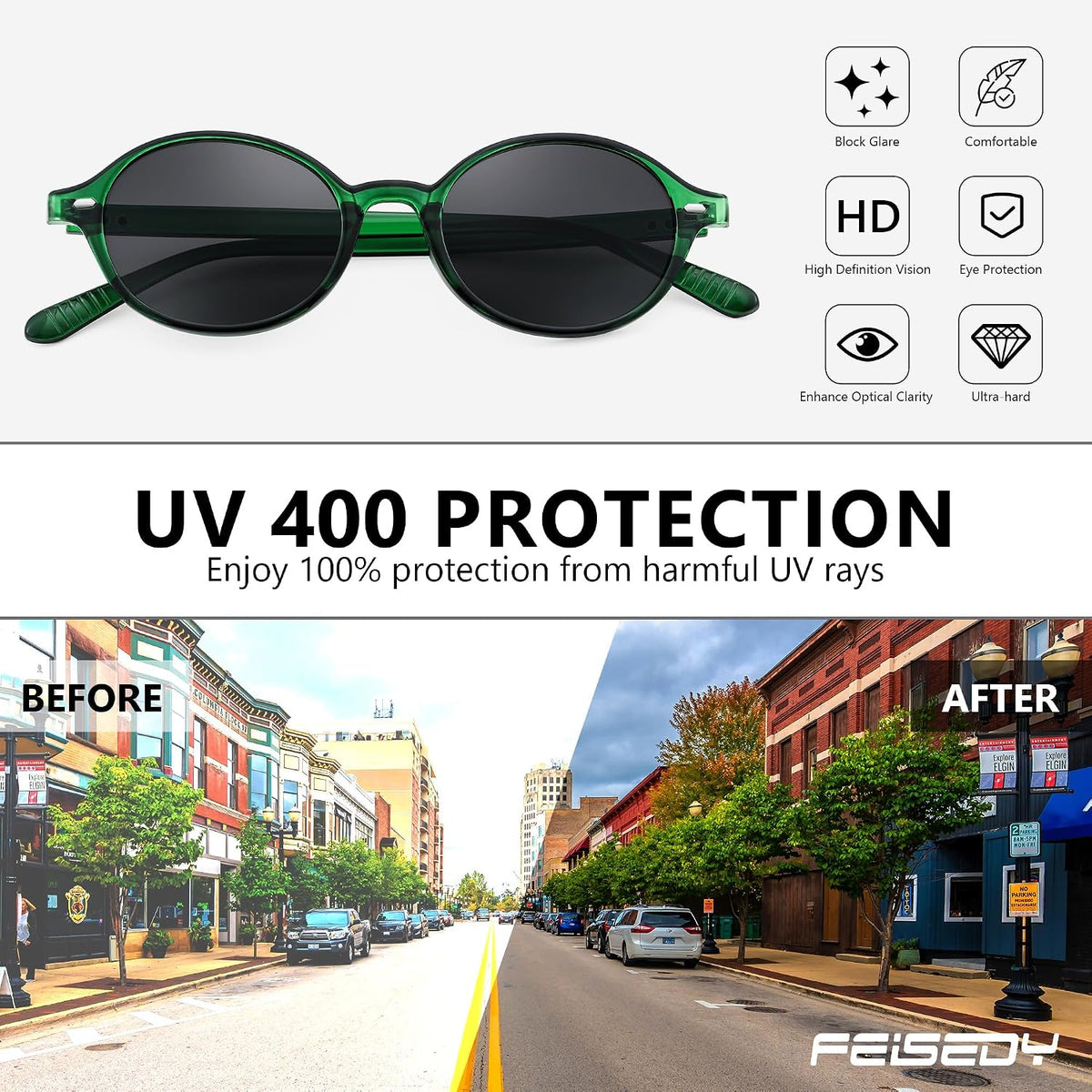 ÉÌƷͼƬ 19 | B0DTHVTKB5 | FEISEDY Retro Oval Sunglasses for Women 90s Narrow Round Lightweight Shades Y2k Trendy Sunnies B1171