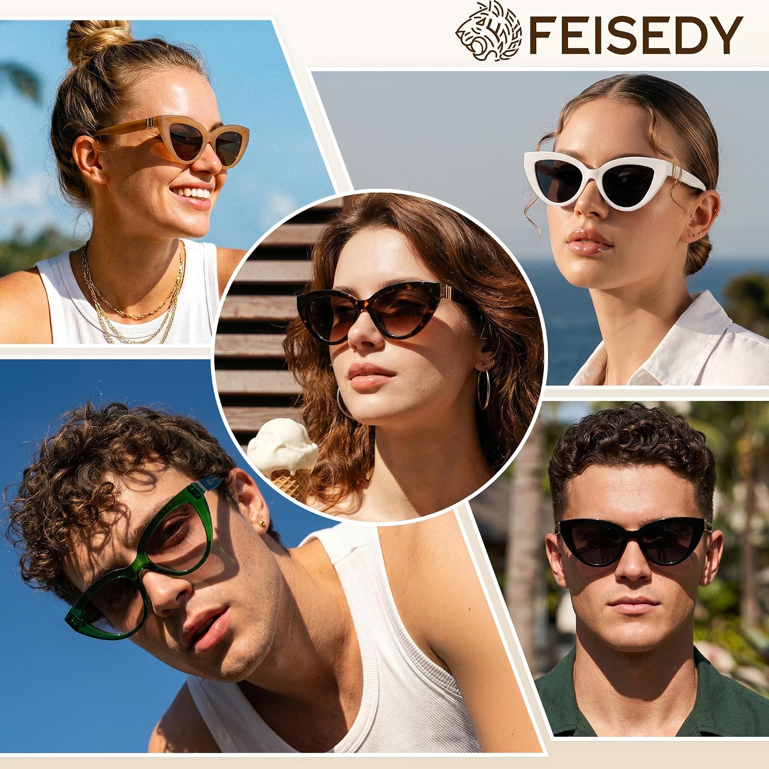 商品图片 7 | B0GVF3CZ9N | FEISEDY Cat eye Sunglasses Polarized and Retro Stylish for Women Men B0428 | UV400 Protection, for Driving Fishing Beach Travel and Party, Metal Accents, Versatile Styling