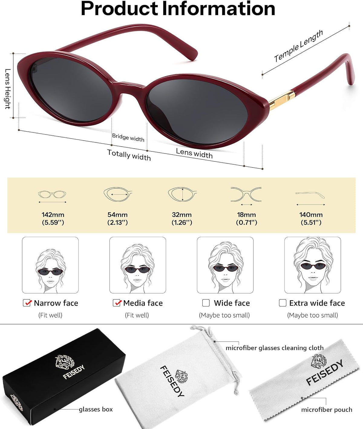 ÉÌƷͼƬ 42 | B0H2VP4ZBG | FEISEDY Oval Cat Eye Sunglasses for Women, 90s Narrow Y2K Shades B0435