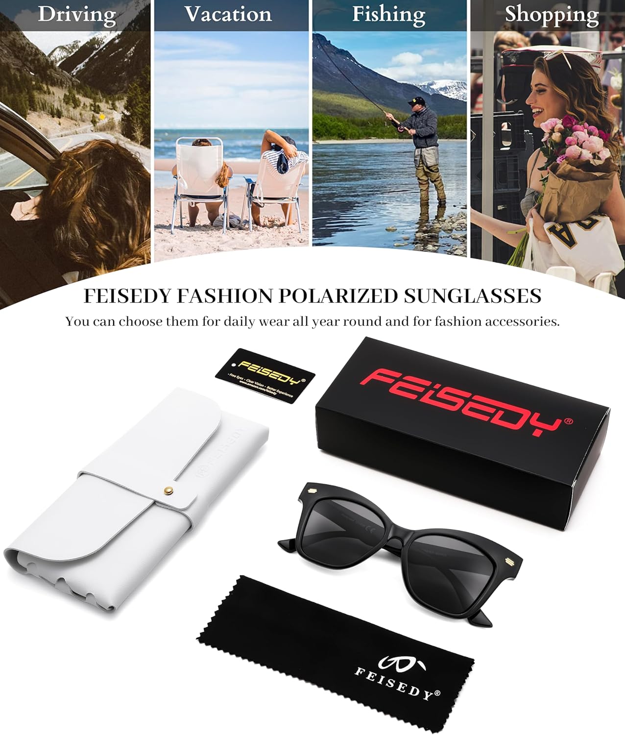 商品图片 6 | B0CJNSZC8B | FEISEDY Trendy Polarized Sunglasses, Retro Cateye Frame for Women, UV400 Protection Shades B0009